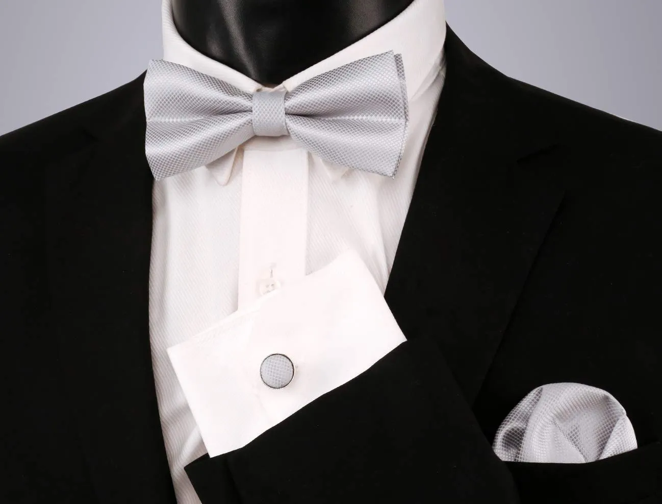 Alizeal Set Papillon, Gemelli e fazzoletto da taschino, Argento - immagine 3