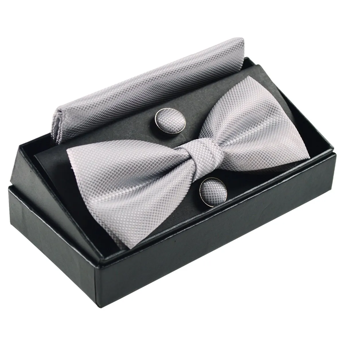 Alizeal Set Papillon, Gemelli e fazzoletto da taschino, Argento - immagine 8