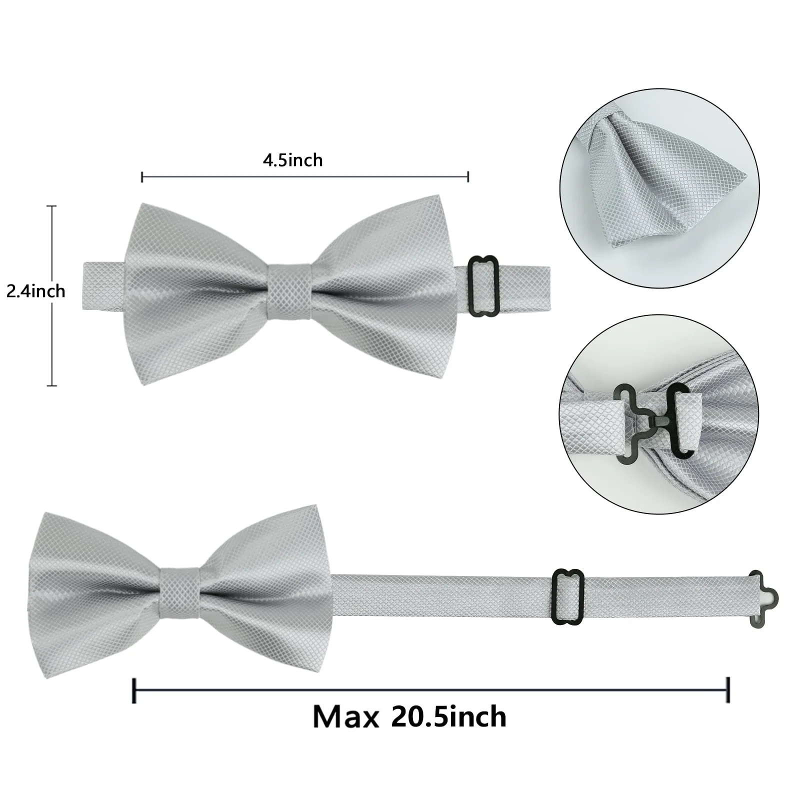 Alizeal Set Papillon, Gemelli e fazzoletto da taschino, Argento - immagine 9