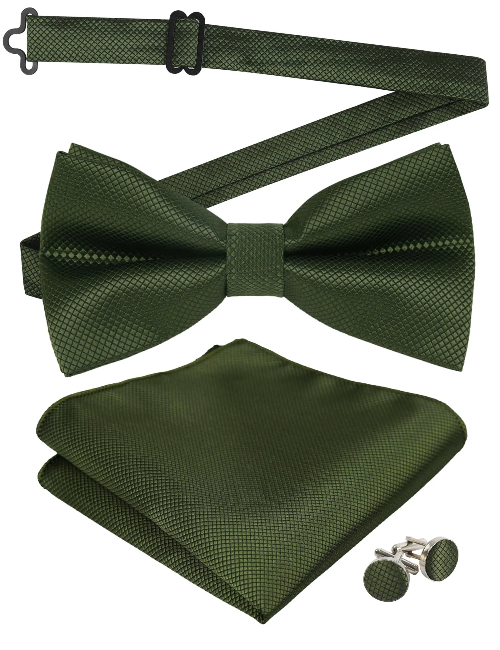 Alizeal Set Papillon, Fazzoletto da Taschino e Gemelli da Uomo, Verde Oliva, Taglia Unica - immagine 1