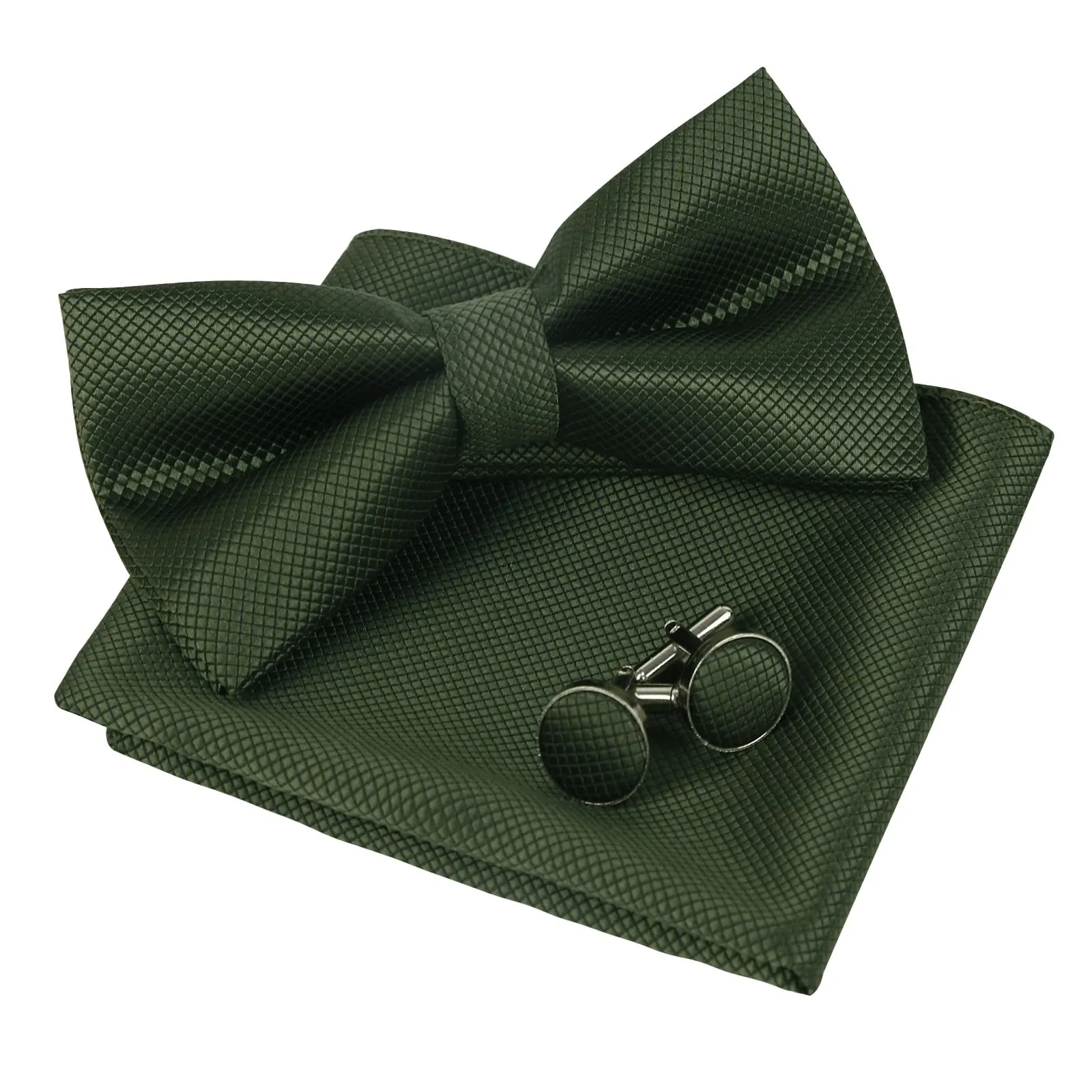 Alizeal Set Papillon, Fazzoletto da Taschino e Gemelli da Uomo, Verde Oliva, Taglia Unica - immagine 2