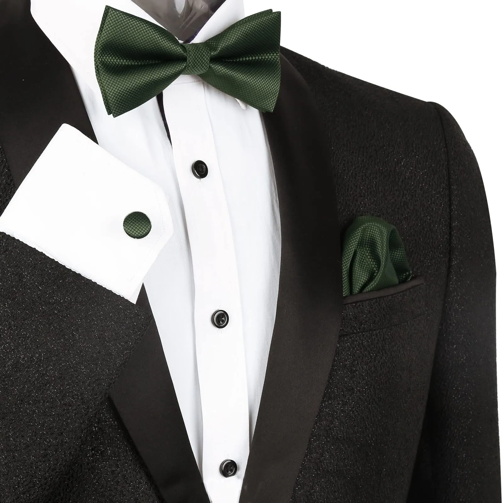 Alizeal Set Papillon, Fazzoletto da Taschino e Gemelli da Uomo, Verde Oliva, Taglia Unica - immagine 3
