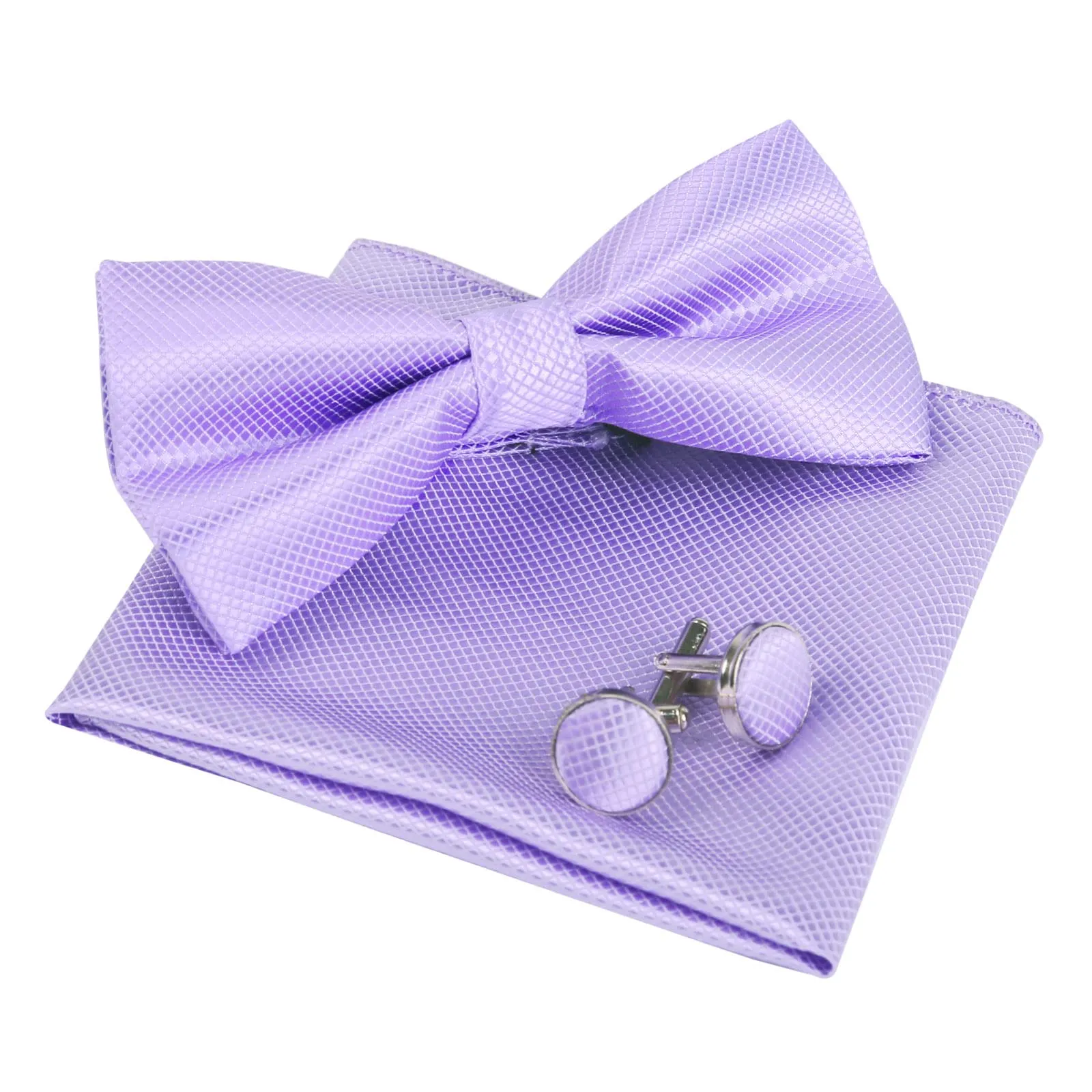 Alizeal Set da uomo con papillon, fazzoletto e gemelli, 054-Lilla, Taglia unica - immagine 2