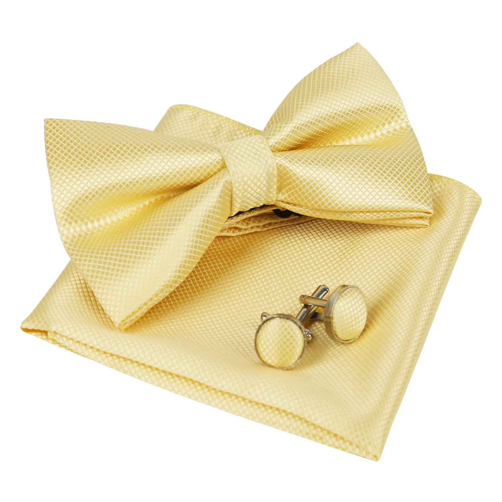 Alizeal Set da uomo con papillon, fazzoletto e gemelli, 054-Giallo oca, Taglia unica - immagine 1