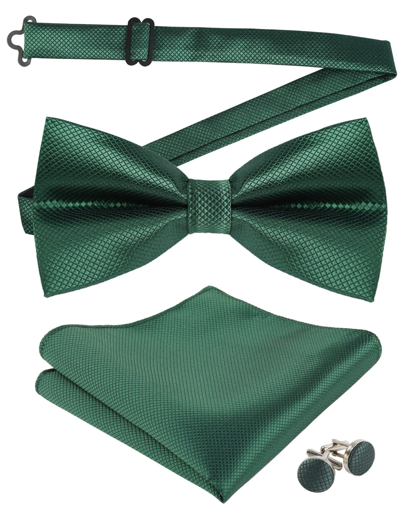 Alizeal Set da uomo con papillon, fazzoletto e gemelli, 054-Verde Foresta, Taglia unica - immagine 1
