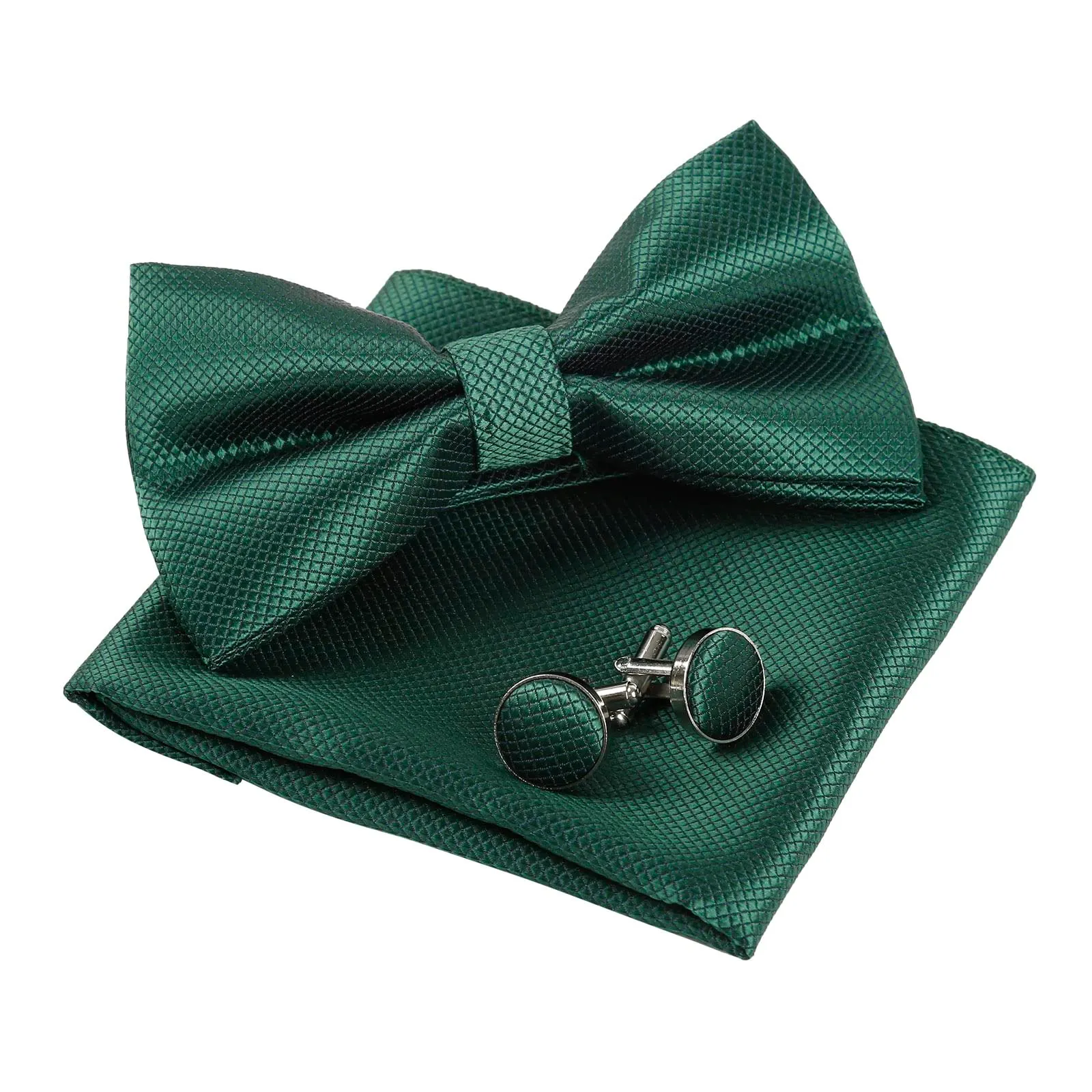 Alizeal Set da uomo con papillon, fazzoletto e gemelli, 054-Verde Foresta, Taglia unica - immagine 2