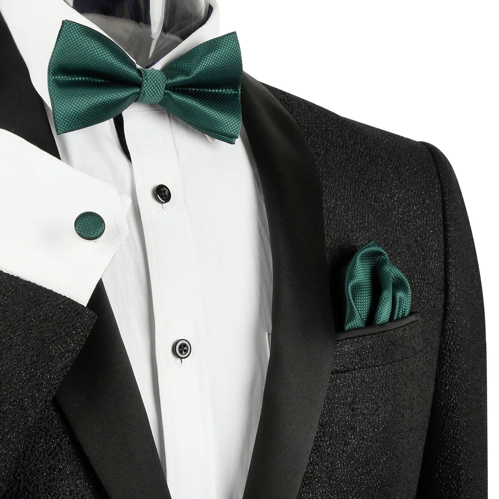 Alizeal Set da uomo con papillon, fazzoletto e gemelli, 054-Verde Foresta, Taglia unica - immagine 6