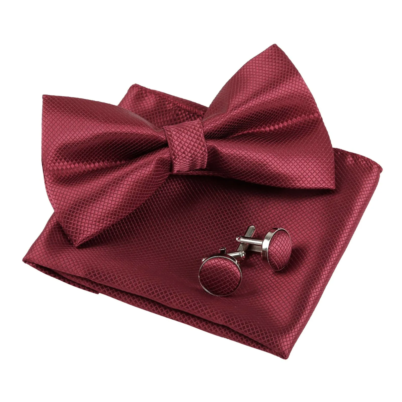 Alizeal Set da uomo con papillon, fazzoletto e gemelli - 054-Borgogna, Taglia unica - immagine 2