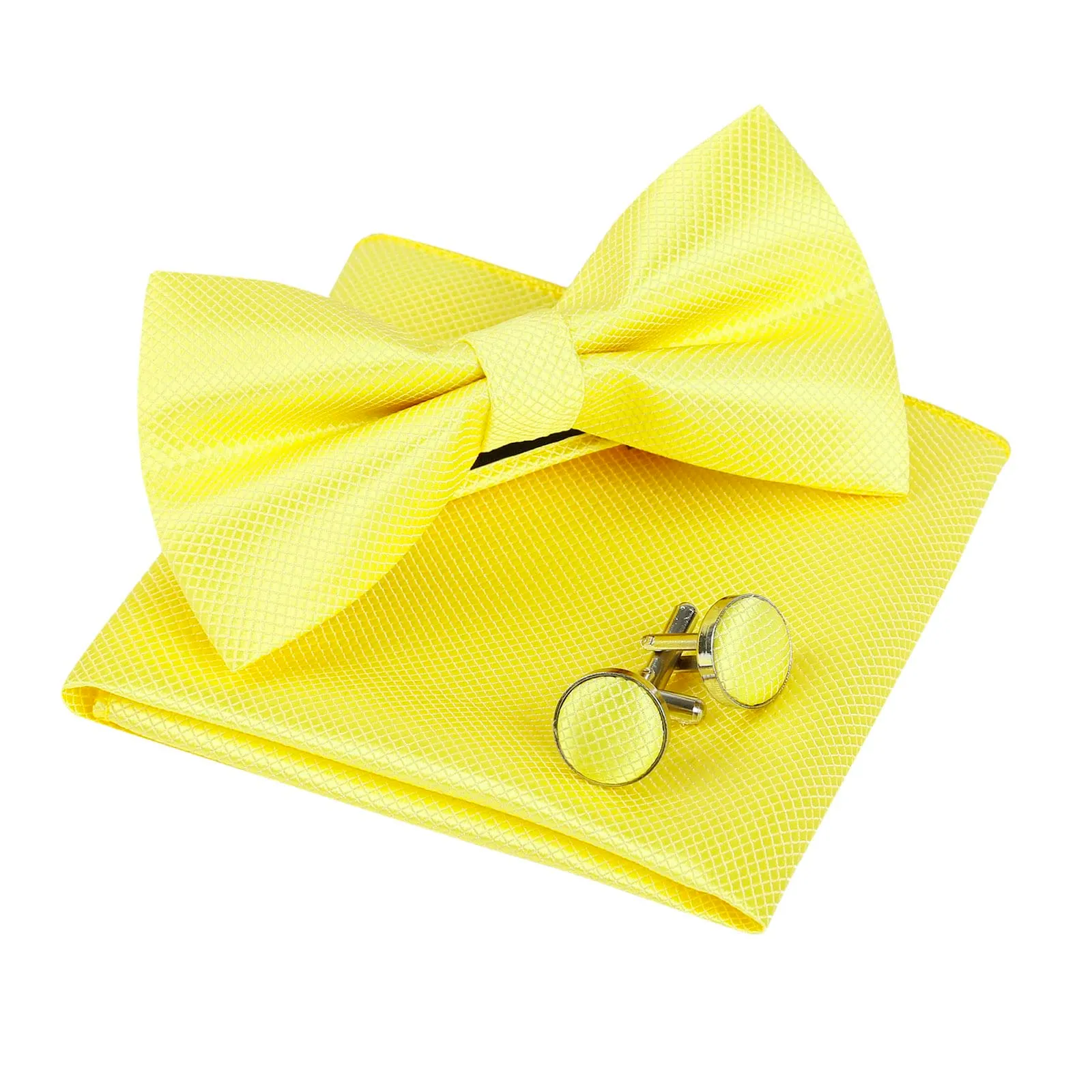 Alizeal Set da uomo con papillon, fazzoletto e gemelli, 054-Giallo, Taglia unica - immagine 2
