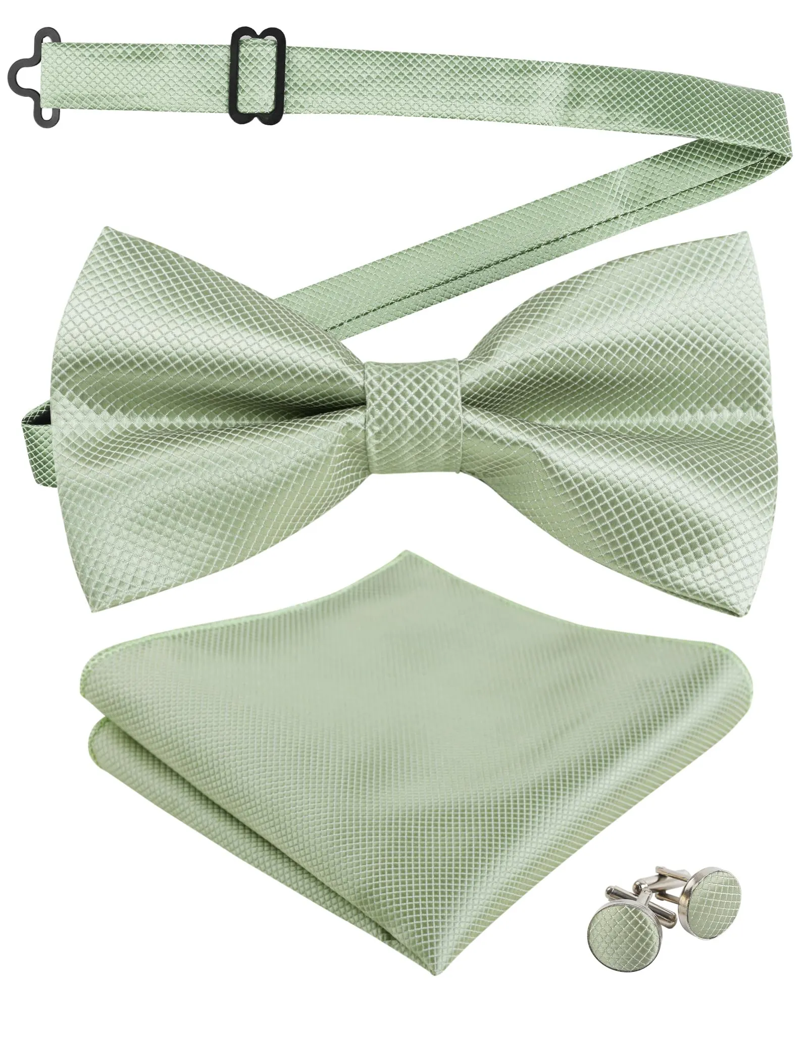 Alizeal Set da uomo con papillon, fazzoletto e gemelli, 054-Verde Salvia, Taglia unica - immagine 1
