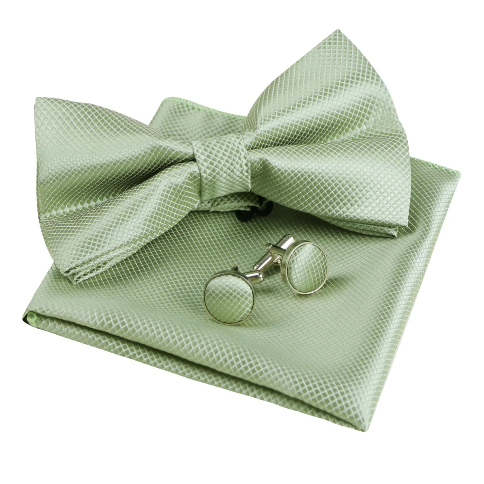 Alizeal Set da uomo con papillon, fazzoletto e gemelli, 054-Verde Salvia, Taglia unica - immagine 2