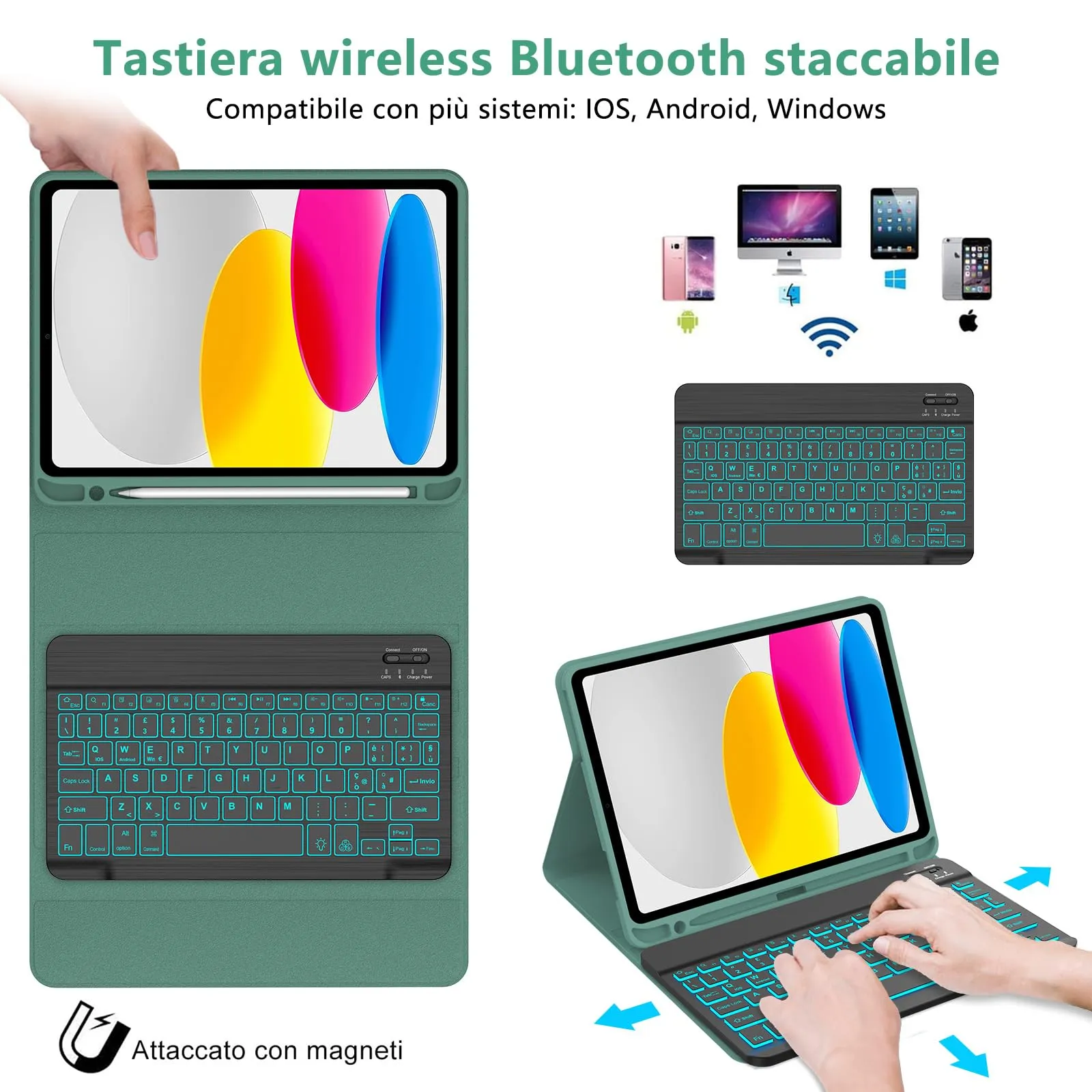 IVEOPPE Tastiera e Cover per iPad 11 Generazione (11" 2025) e iPad 10 Generazione (10.9" 2022) A16 - immagine 3