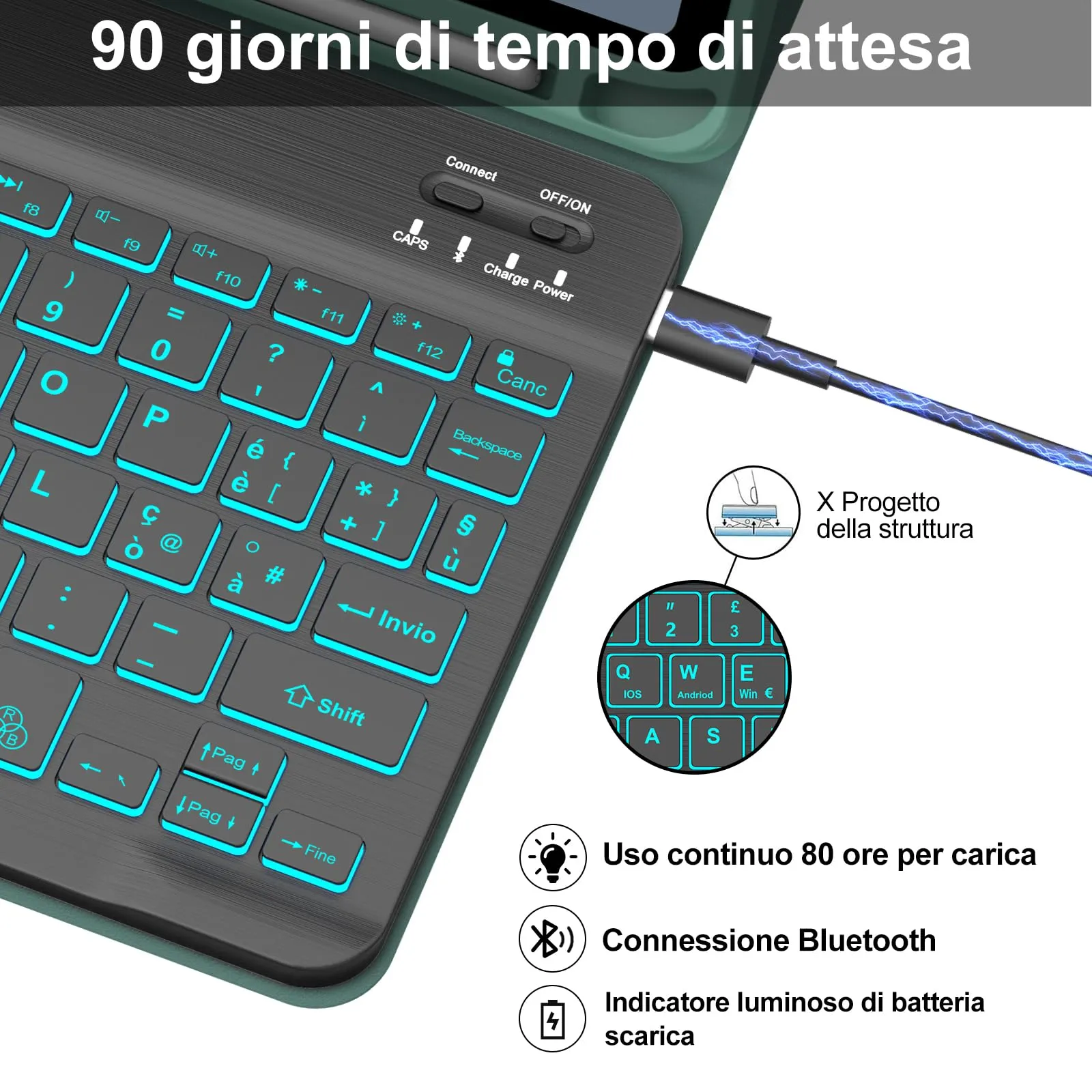 IVEOPPE Tastiera e Cover per iPad 11 Generazione (11" 2025) e iPad 10 Generazione (10.9" 2022) A16 - immagine 4