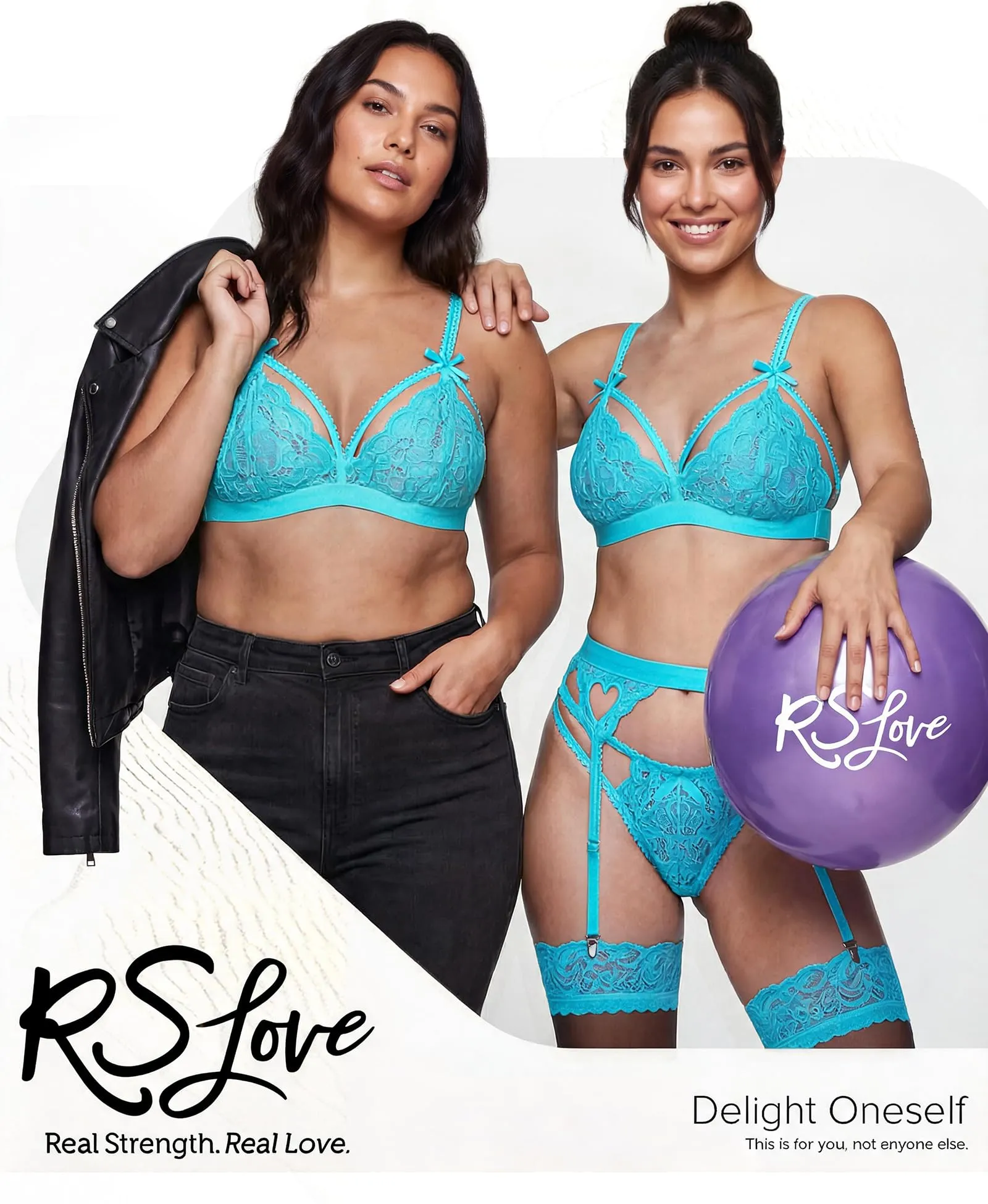 RSLOVE Set di Lingerie in Pizzo con Reggicalze 3 Pezzi - Blu Bambino, XL - immagine 2