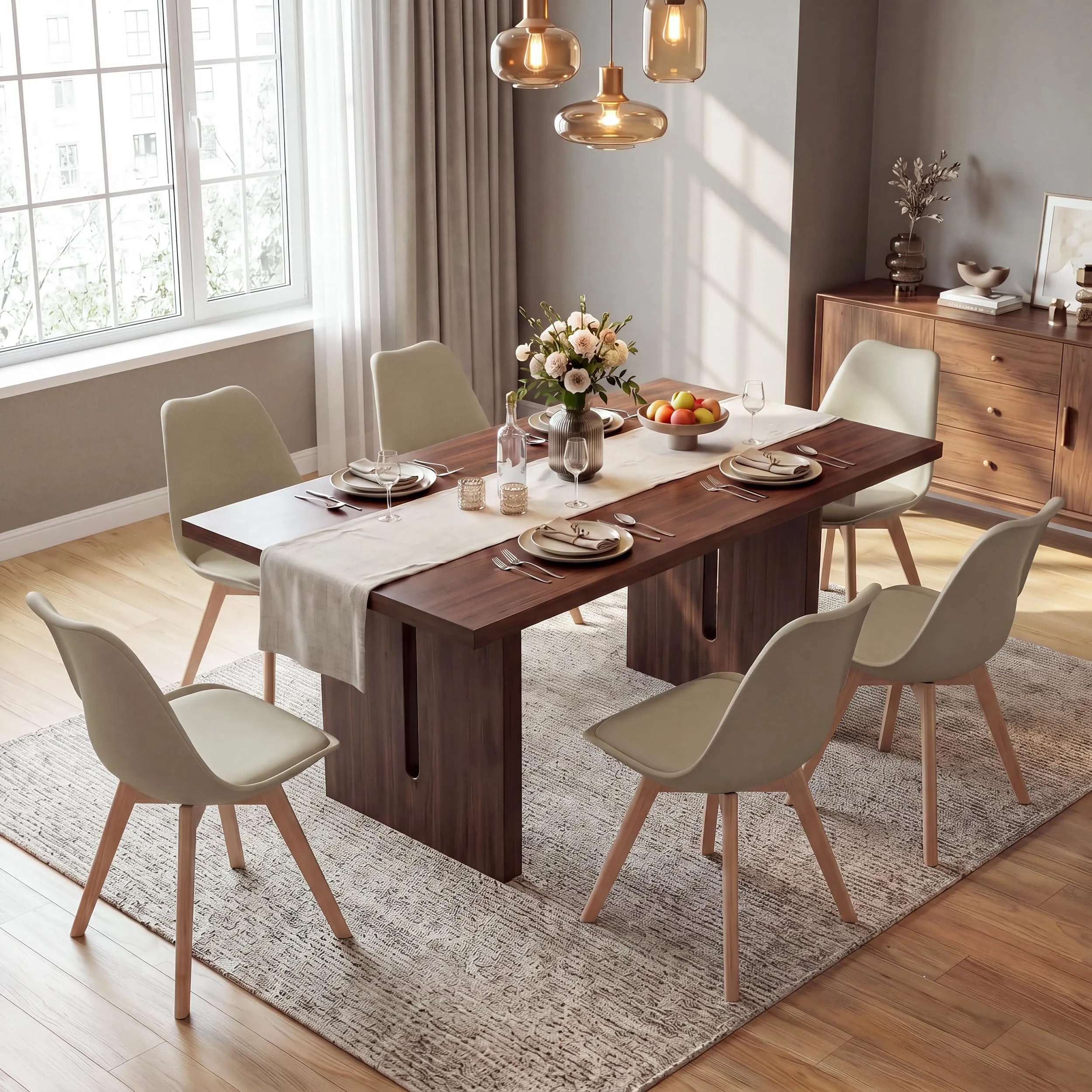 GrandCA HOME Set di 8 Sedie Imbottite con Gambe in Legno di Faggio, Cachi - immagine 2