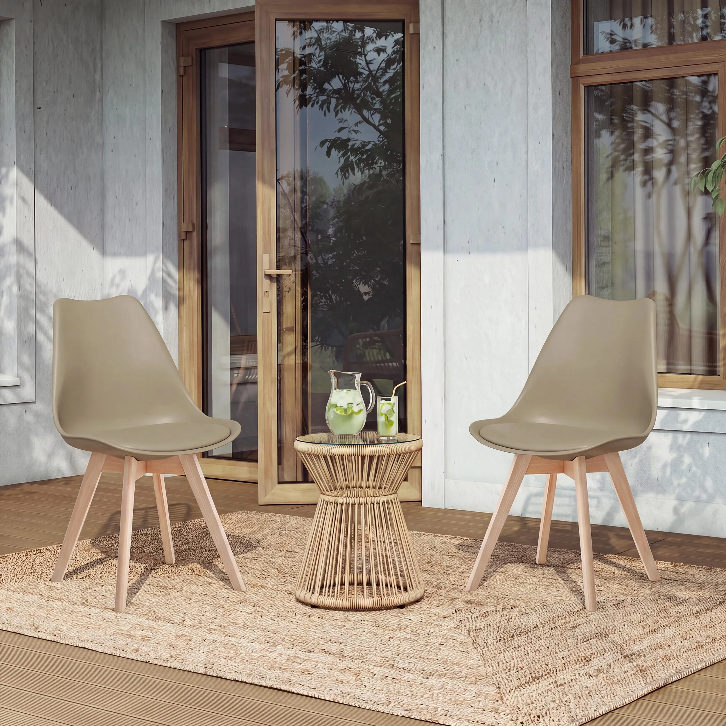 GrandCA HOME Set di 8 Sedie Imbottite con Gambe in Legno di Faggio, Cachi - immagine 8