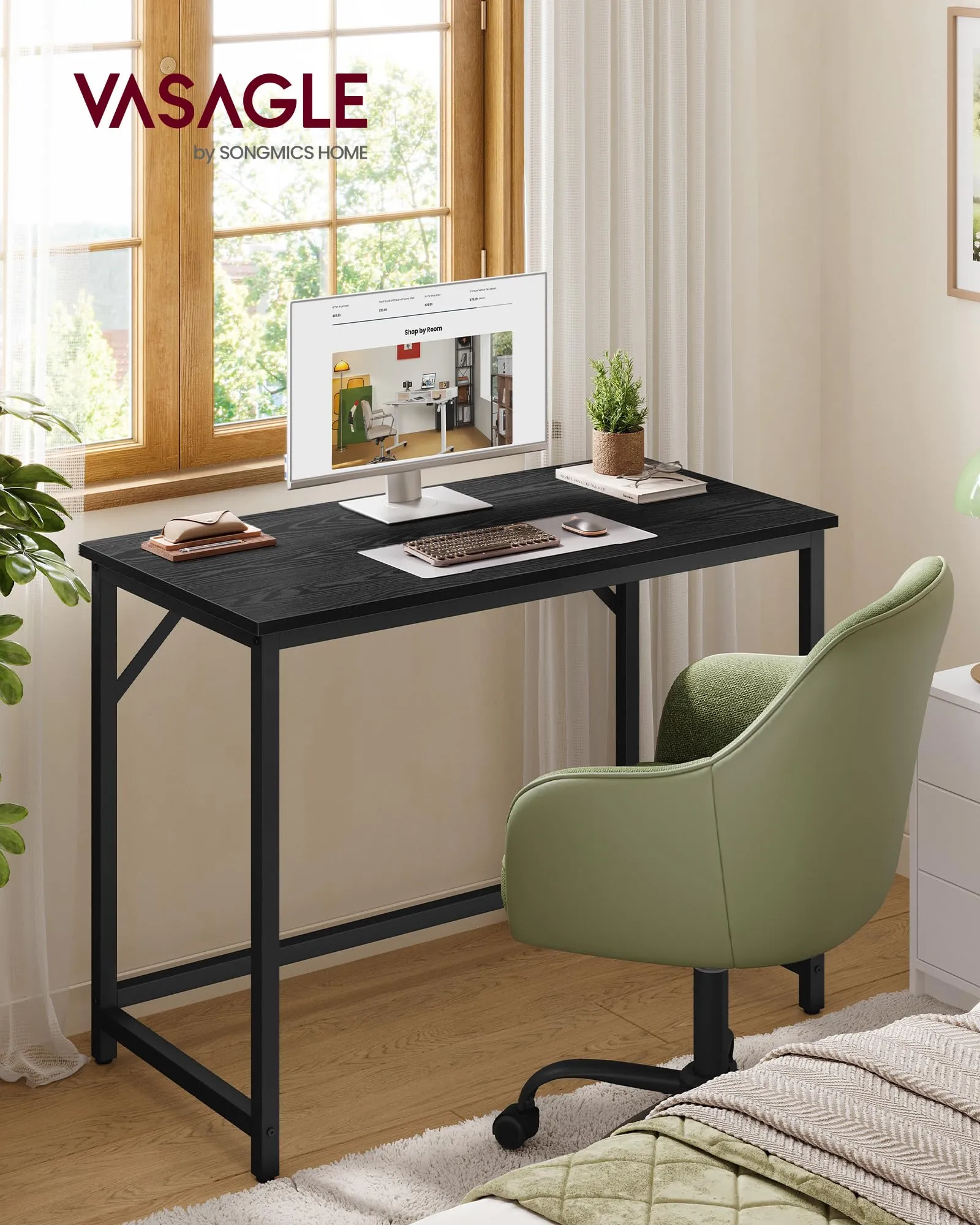 VASAGLE Scrivania per Computer, 50 x 100 x 76 cm, Nero Ebano e Nero Inchiostro LWD041B56 - immagine 2