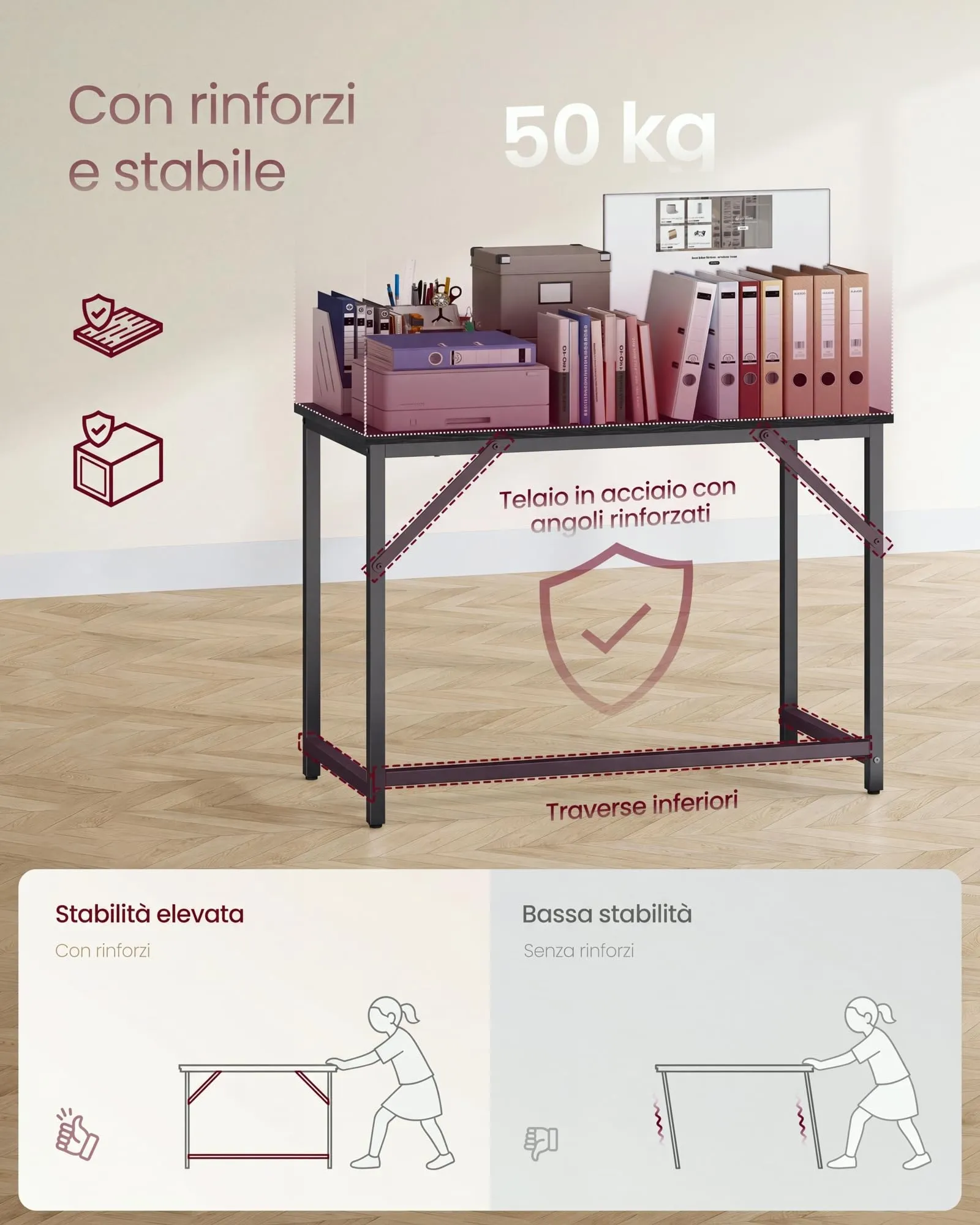 VASAGLE Scrivania per Computer, 50 x 100 x 76 cm, Nero Ebano e Nero Inchiostro LWD041B56 - immagine 4