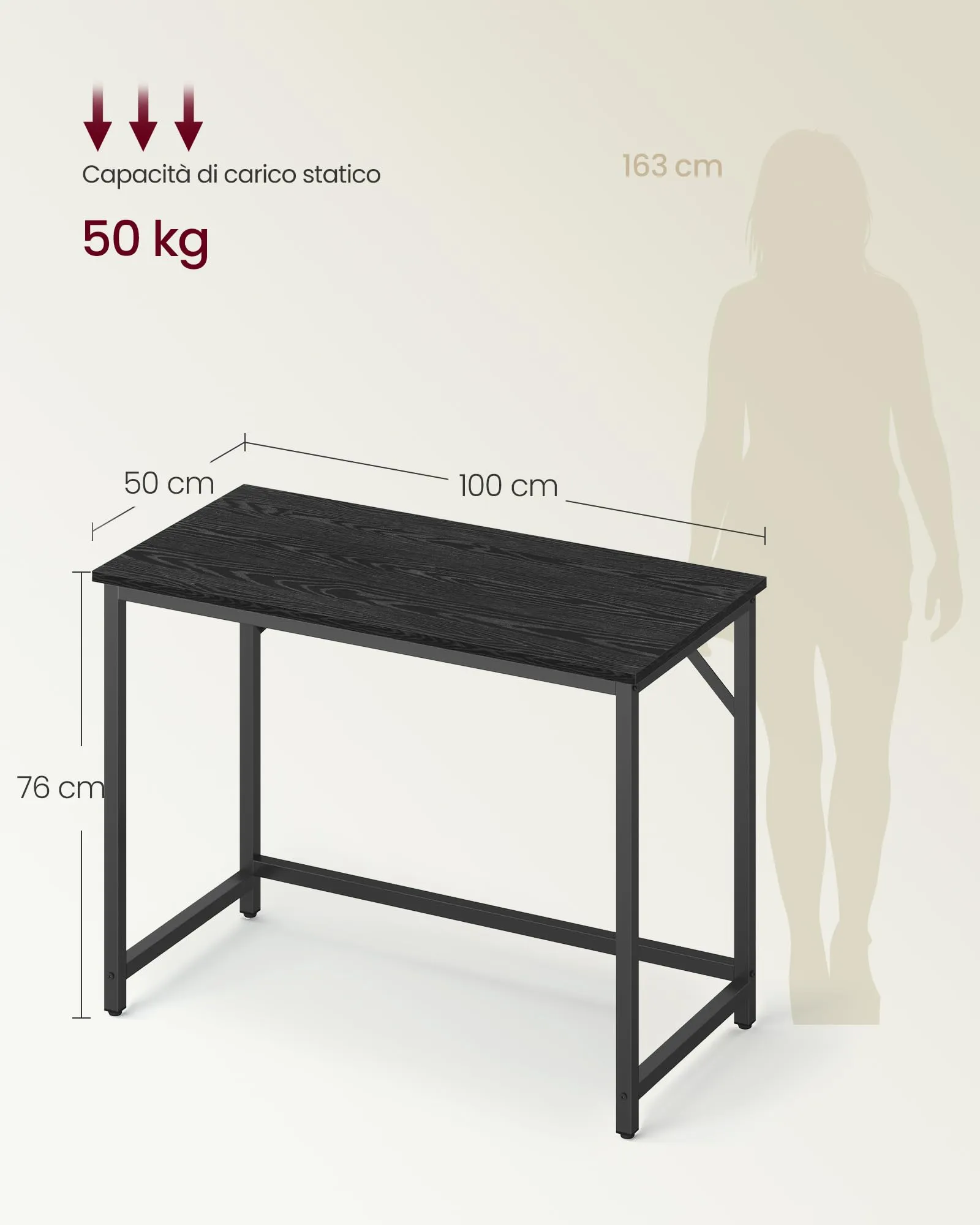 VASAGLE Scrivania per Computer, 50 x 100 x 76 cm, Nero Ebano e Nero Inchiostro LWD041B56 - immagine 5