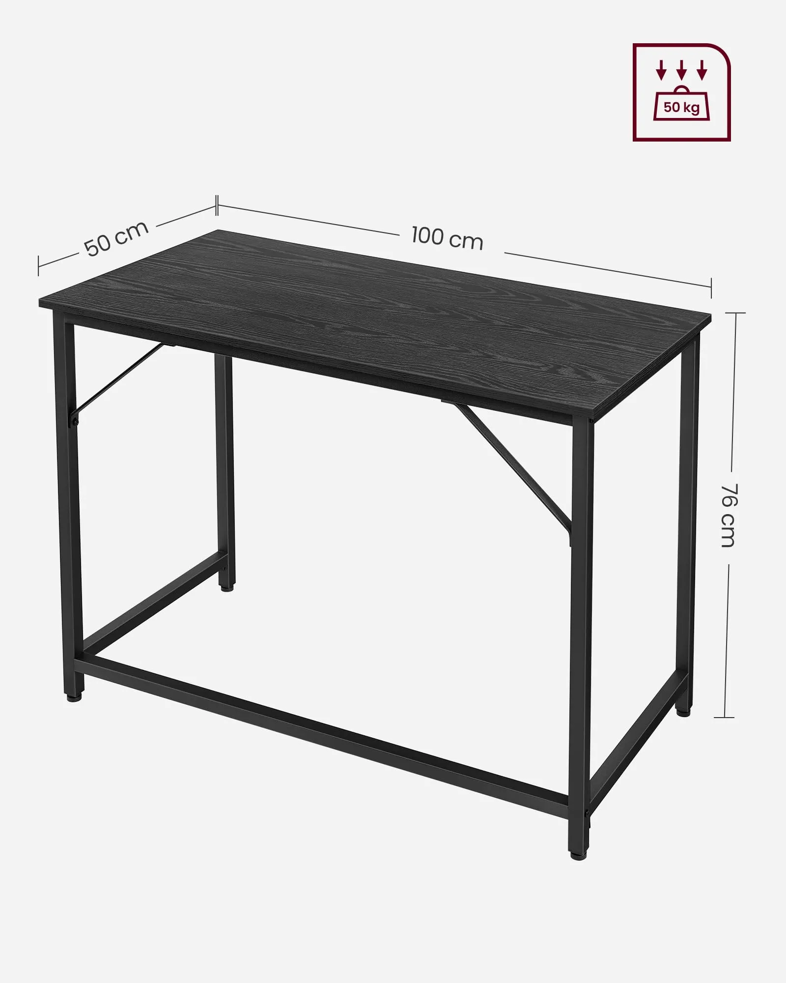 VASAGLE Scrivania per Computer, 50 x 100 x 76 cm, Nero Ebano e Nero Inchiostro LWD041B56 - immagine 7