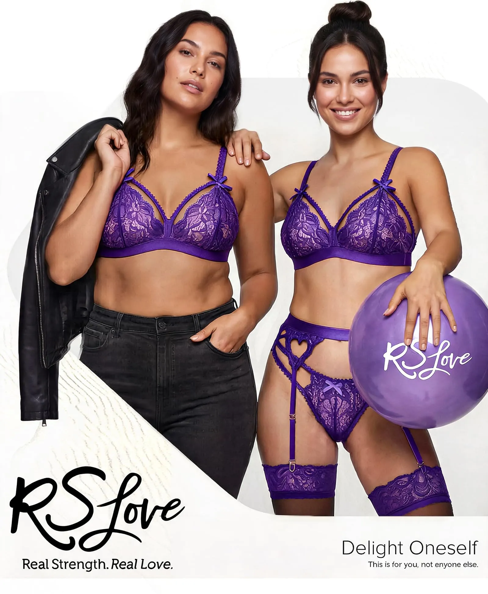 RSLOVE Set Lingerie in Pizzo con Reggicalze 3 Pezzi, Viola Chiaro, L - immagine 2