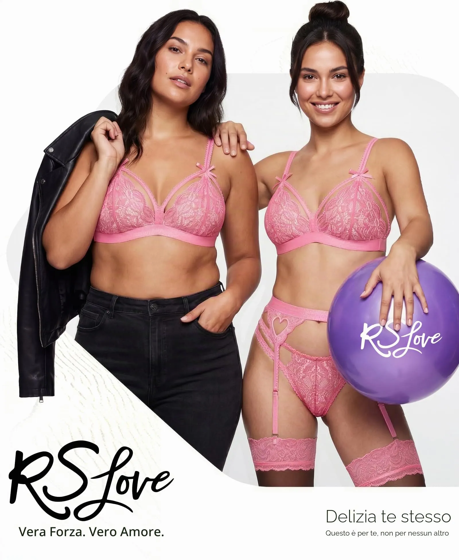 RSLOVE Set Lingerie in Pizzo con Reggicalze 3 Pezzi, Rosa Chiaro, S - immagine 2