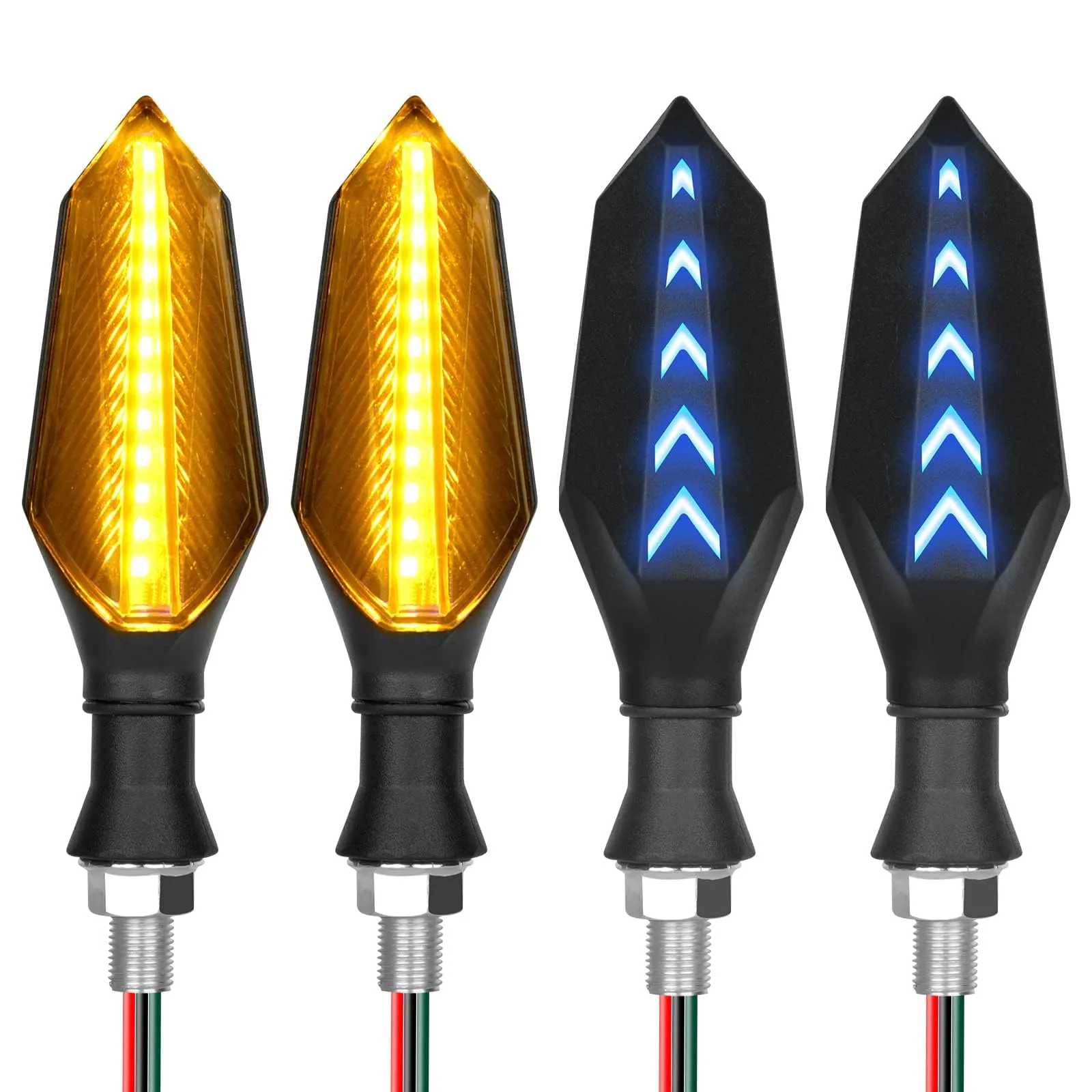 URAQT Indicatori di Direzione per Moto, 4 Pezzi LED Bicolore 12V Ambra e Blu, Universali Impermeabili - immagine 1