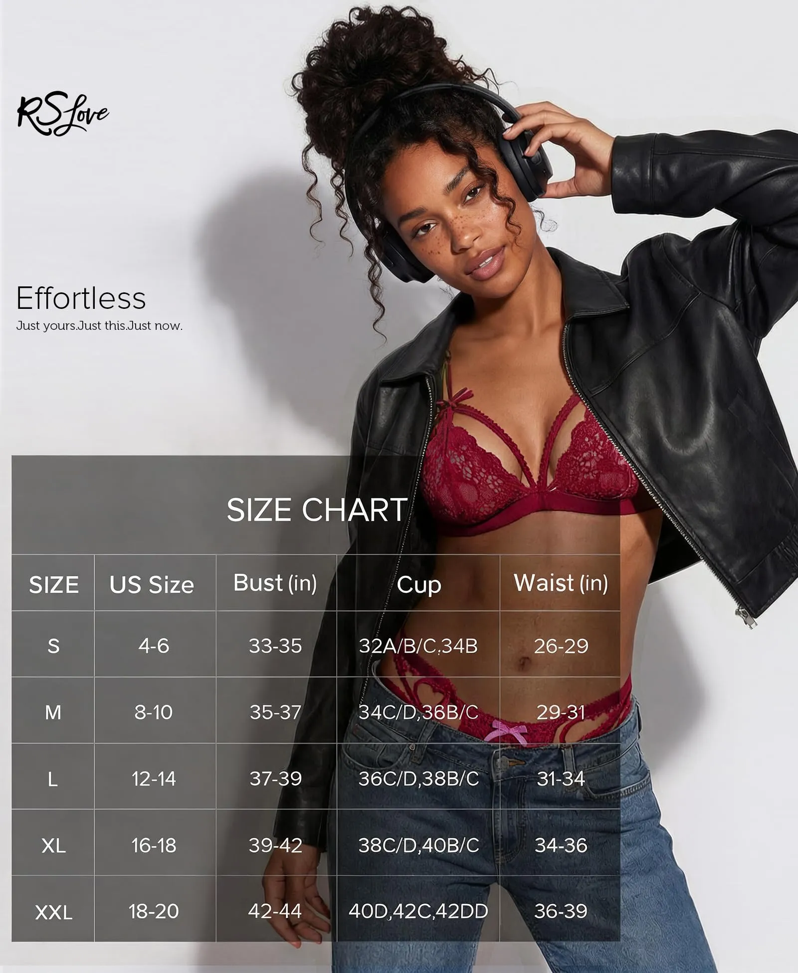 RSLOVE Set Lingerie in Pizzo con Reggicalze 3 Pezzi, Rosso Scuro, XL - immagine 3