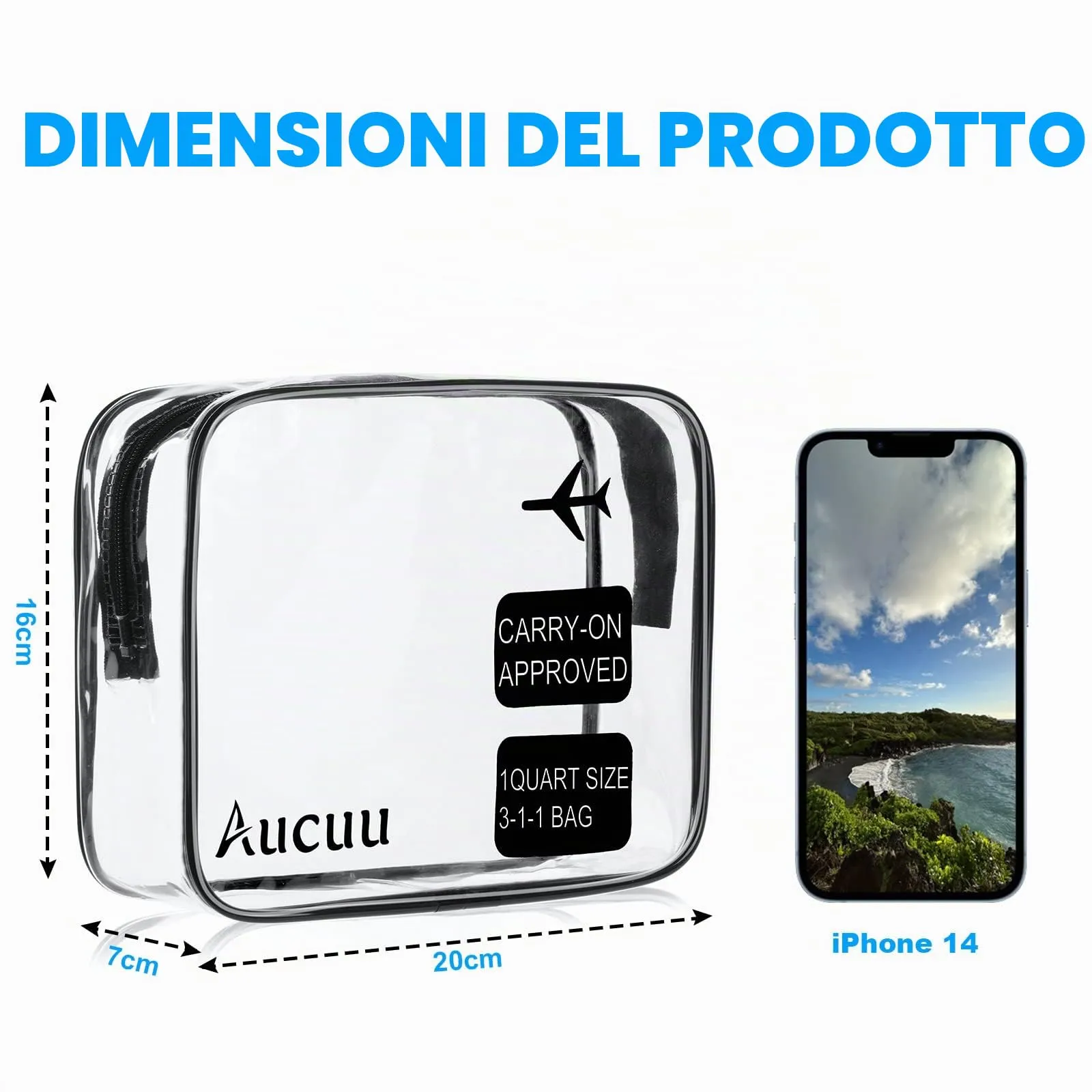 Aucuu Beauty Case Trasparente, Set da 2 Pezzi, Borse da Toilette Impermeabili da Viaggio - immagine 2