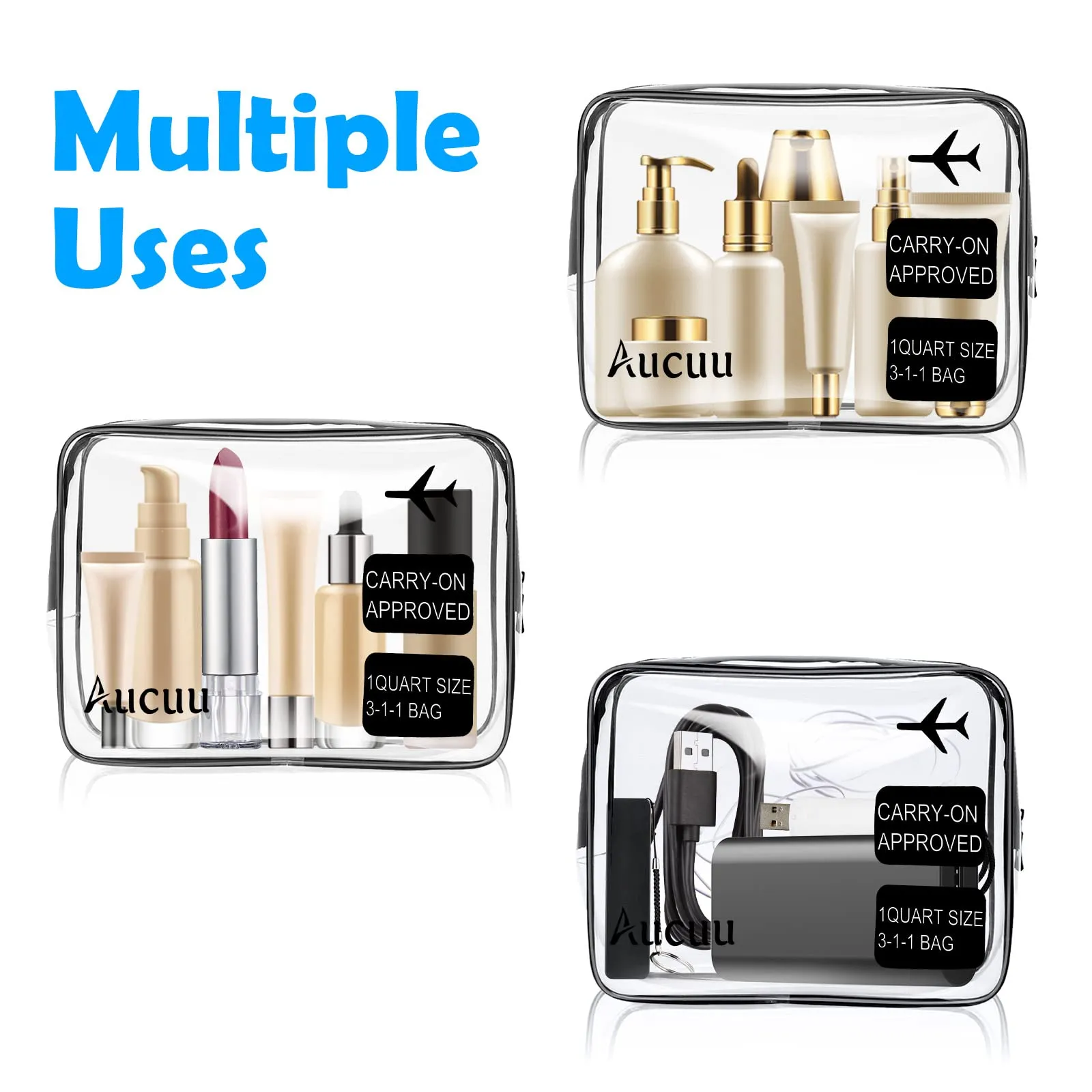 Aucuu Beauty Case Trasparente, Set da 2 Pezzi, Borse da Toilette Impermeabili da Viaggio - immagine 9