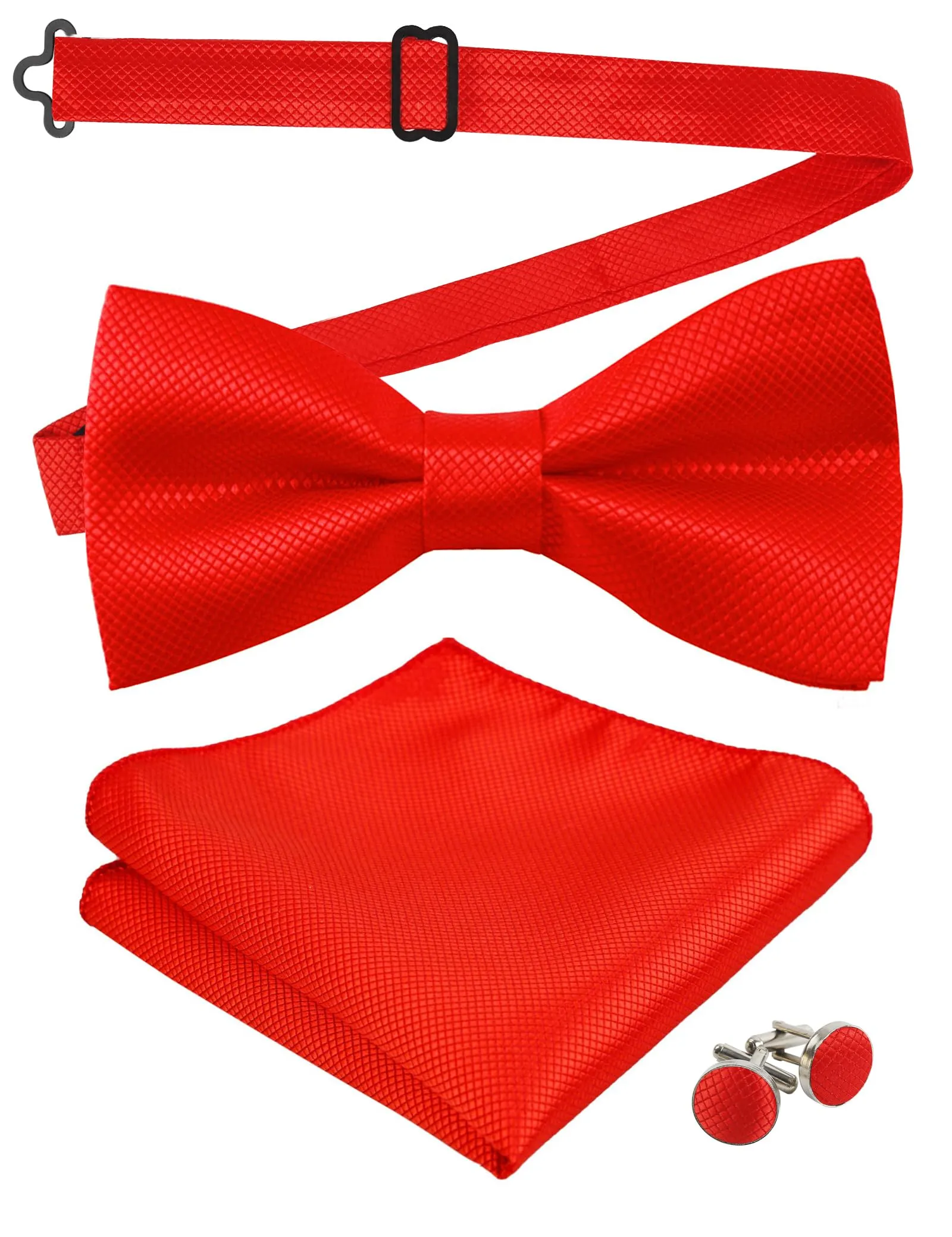 Alizeal Set Papillon Pre-legato, Gemelli e Fazzoletto da Tasca, Rosso, Taglia Unica - immagine 1
