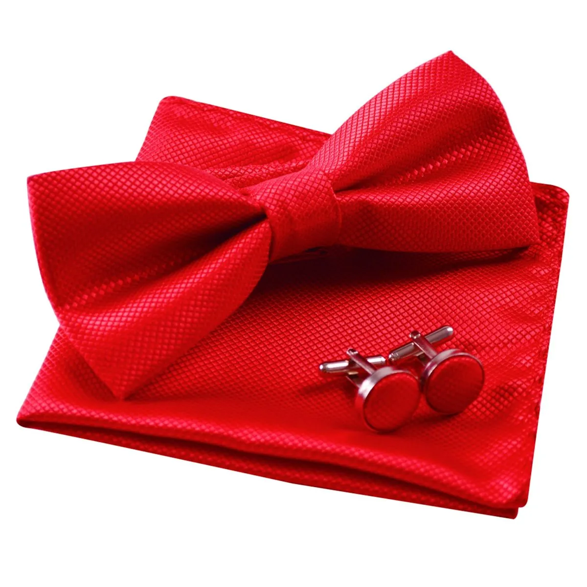 Alizeal Set Papillon Pre-legato, Gemelli e Fazzoletto da Tasca, Rosso, Taglia Unica - immagine 2