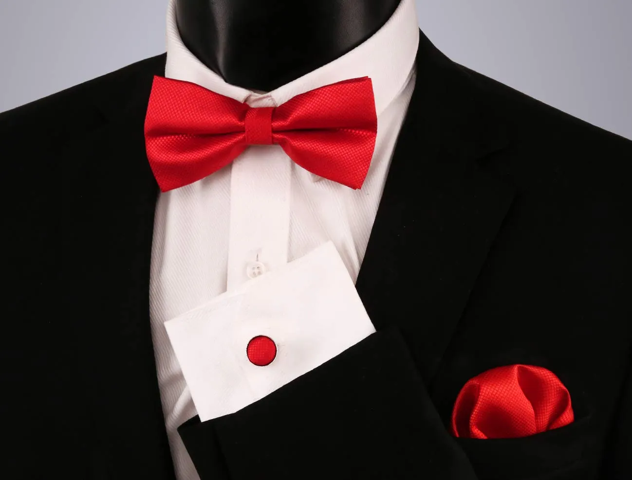Alizeal Set Papillon Pre-legato, Gemelli e Fazzoletto da Tasca, Rosso, Taglia Unica - immagine 3