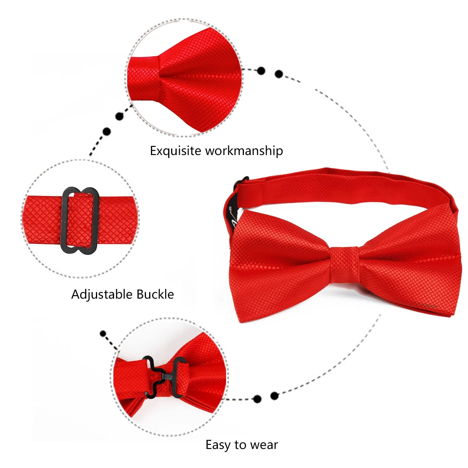 Alizeal Set Papillon Pre-legato, Gemelli e Fazzoletto da Tasca, Rosso, Taglia Unica - immagine 5