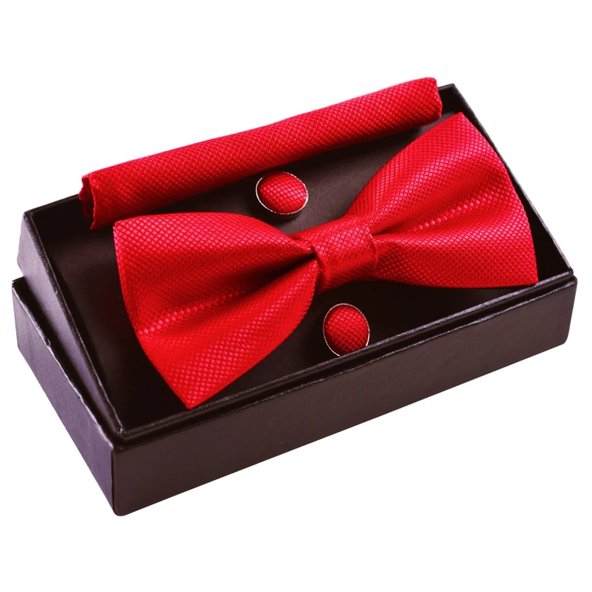 Alizeal Set Papillon Pre-legato, Gemelli e Fazzoletto da Tasca, Rosso, Taglia Unica - immagine 8