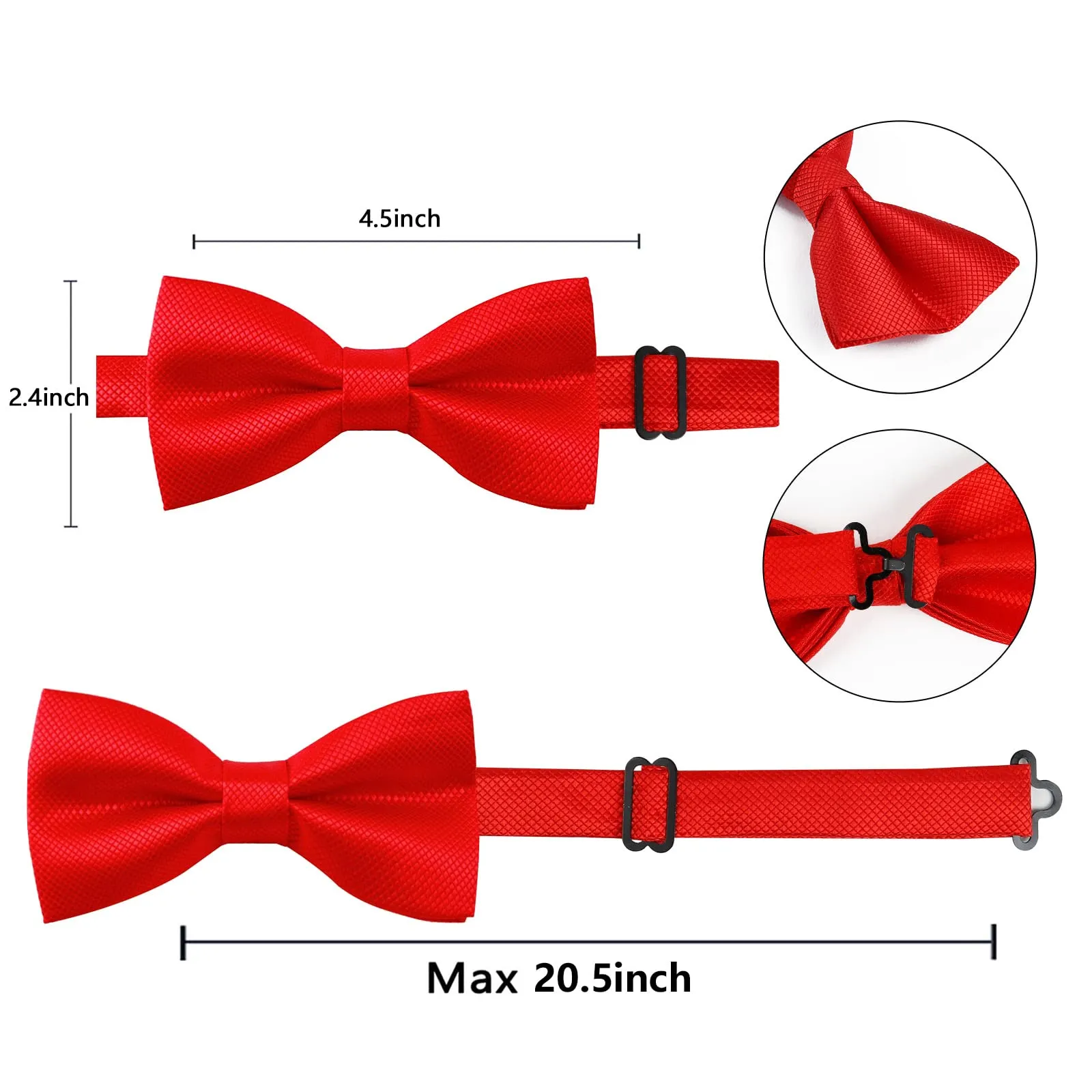 Alizeal Set Papillon Pre-legato, Gemelli e Fazzoletto da Tasca, Rosso, Taglia Unica - immagine 9