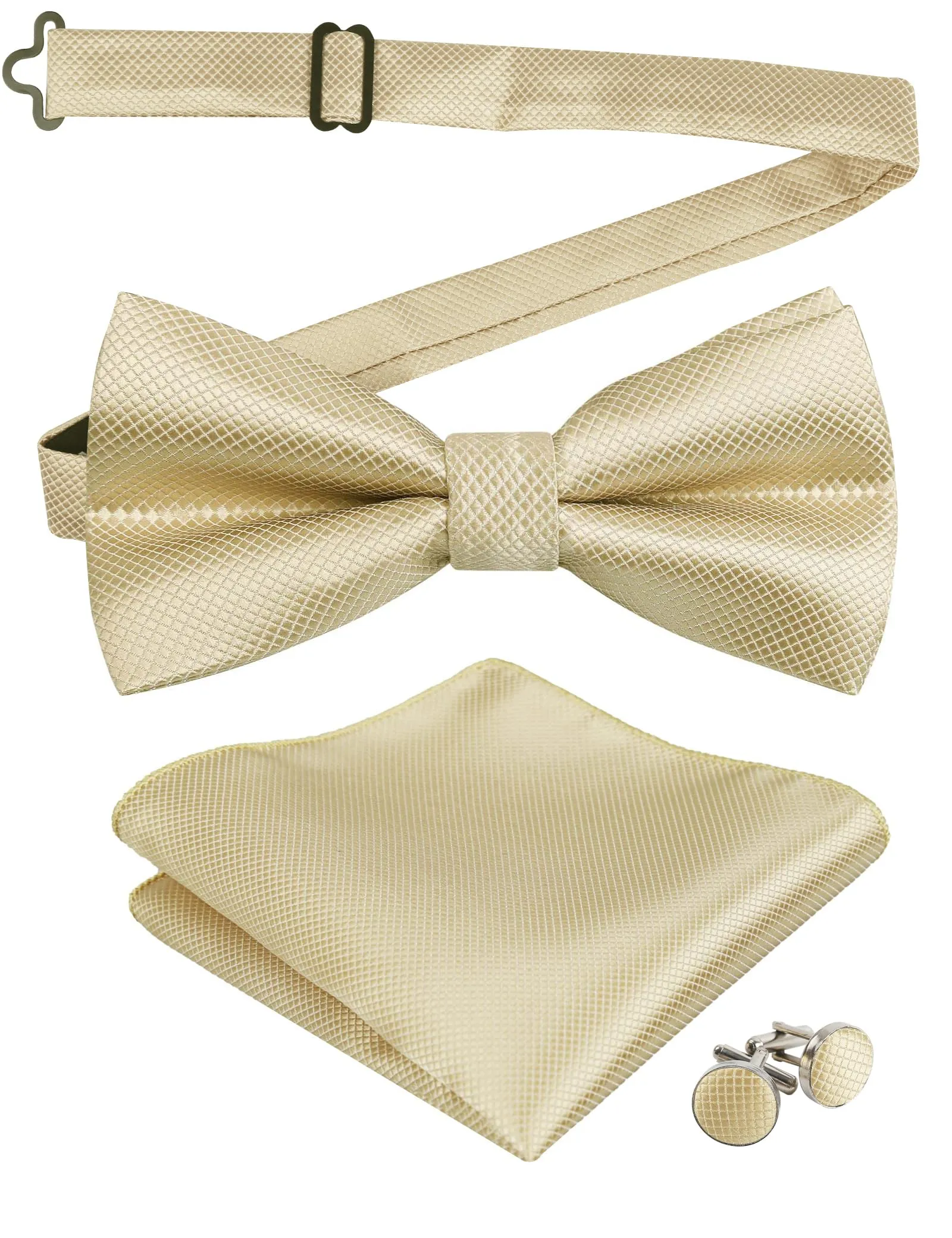 Alizeal Set da uomo con papillon, fazzoletto e gemelli, 054-Champagne, Taglia unica - immagine 1