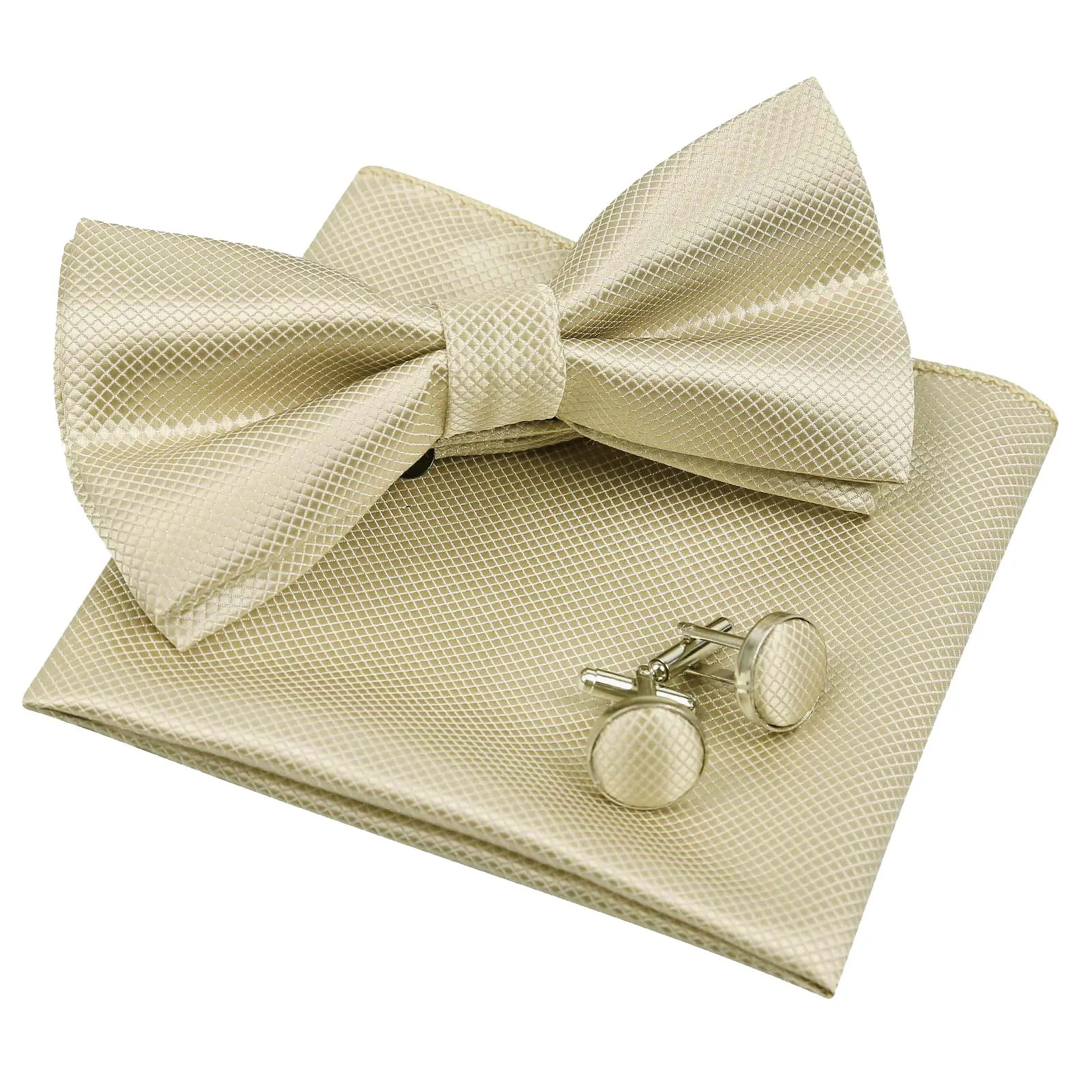 Alizeal Set da uomo con papillon, fazzoletto e gemelli, 054-Champagne, Taglia unica - immagine 2