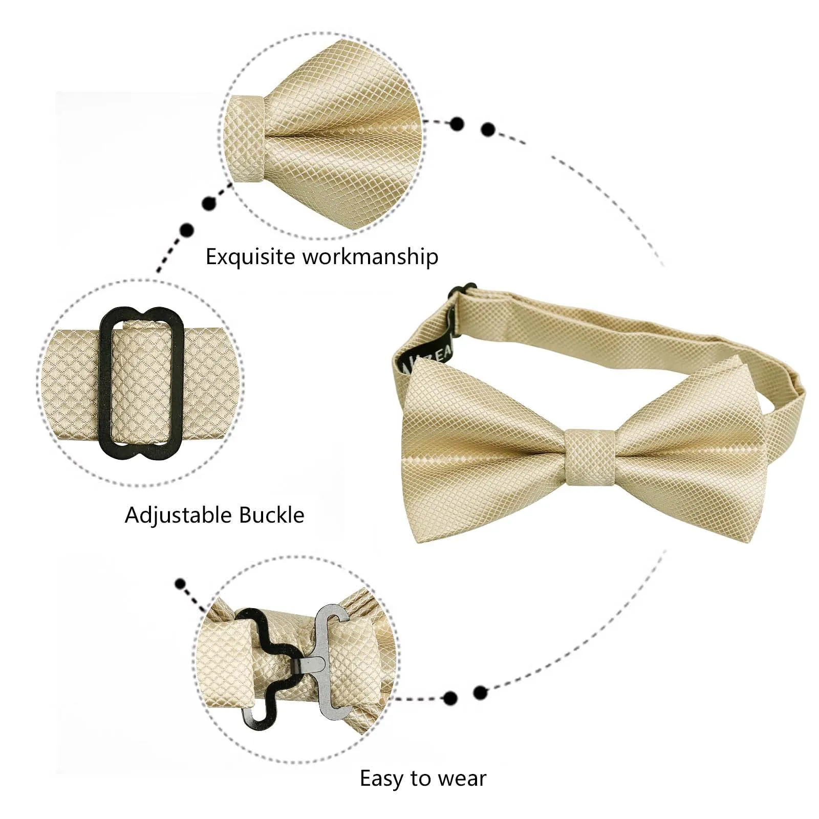 Alizeal Set da uomo con papillon, fazzoletto e gemelli, 054-Champagne, Taglia unica - immagine 5