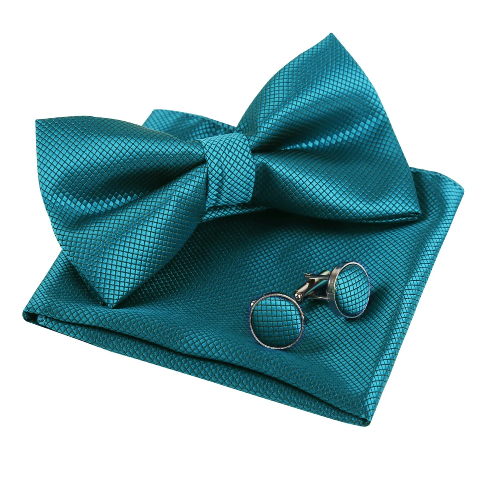 Alizeal Set da uomo con papillon, fazzoletto e gemelli - 054-Teal scuro, Taglia unica - immagine 1