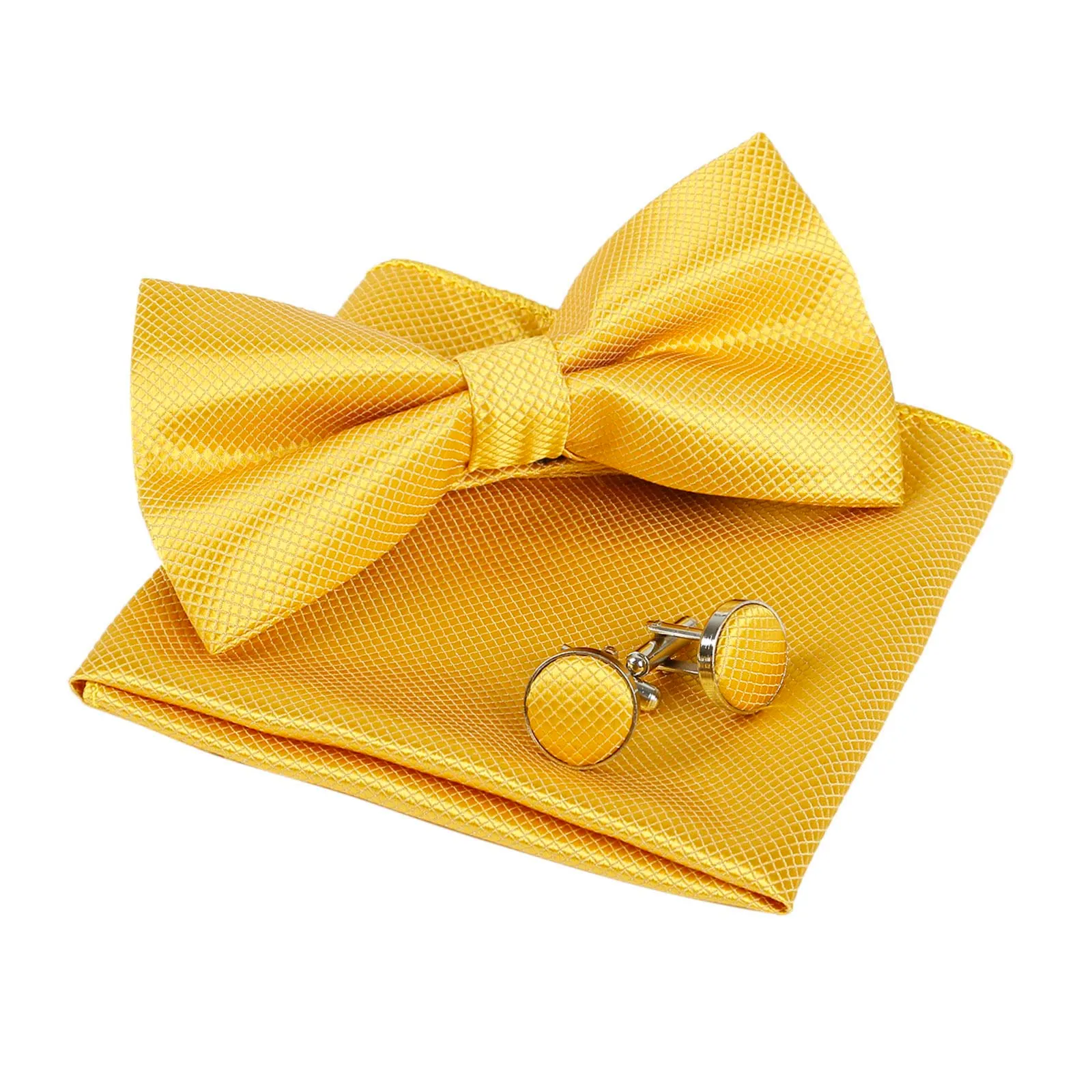 Alizeal Solid Pre-tied Bow Tie, Cufflinks and Pocket Square Set - Gold - immagine 1