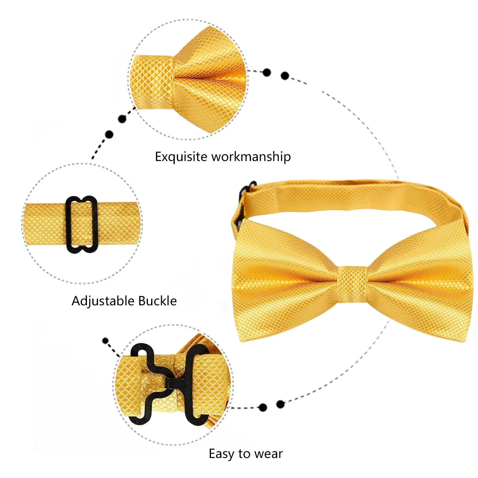 Alizeal Solid Pre-tied Bow Tie, Cufflinks and Pocket Square Set - Gold - immagine 4