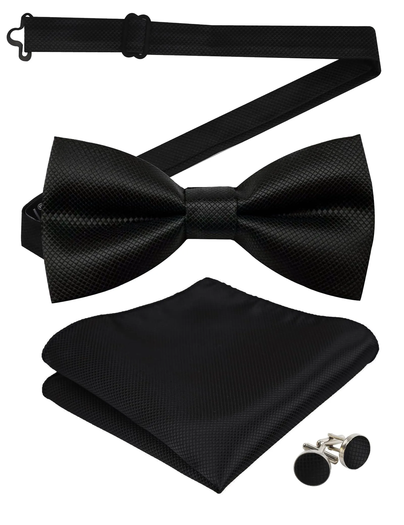 Alizeal Pre-tied Bow Tie, Cufflinks and Pocket Square Set - Black - immagine 1