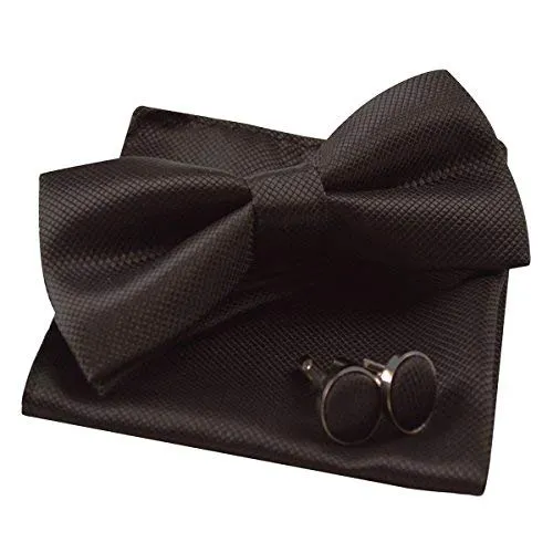 Alizeal Pre-tied Bow Tie, Cufflinks and Pocket Square Set - Black - immagine 2