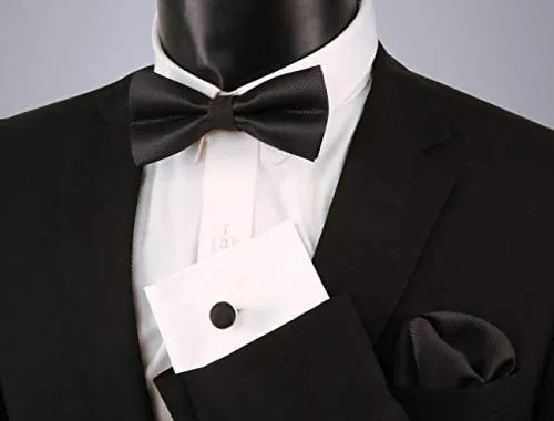 Alizeal Pre-tied Bow Tie, Cufflinks and Pocket Square Set - Black - immagine 3