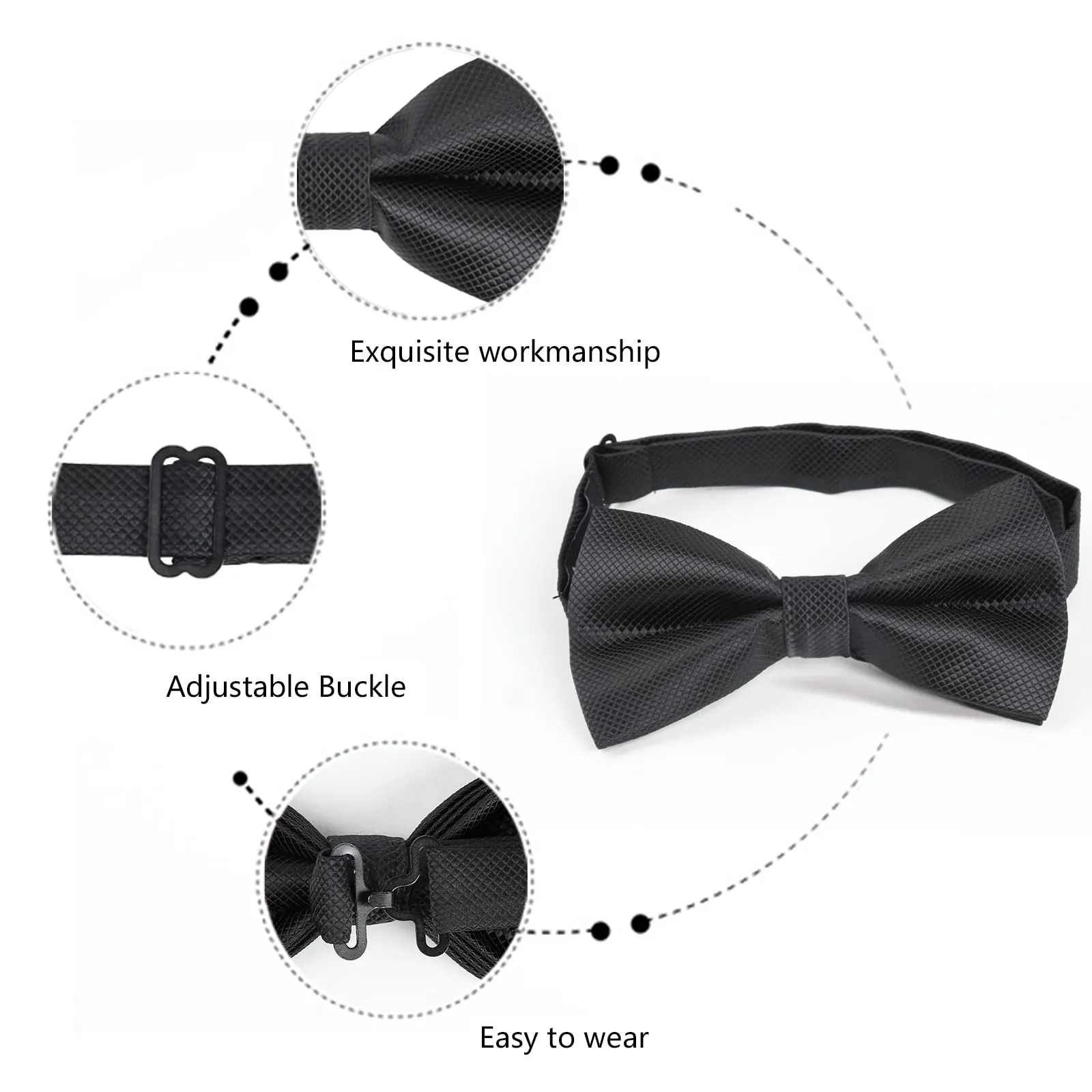 Alizeal Pre-tied Bow Tie, Cufflinks and Pocket Square Set - Black - immagine 5
