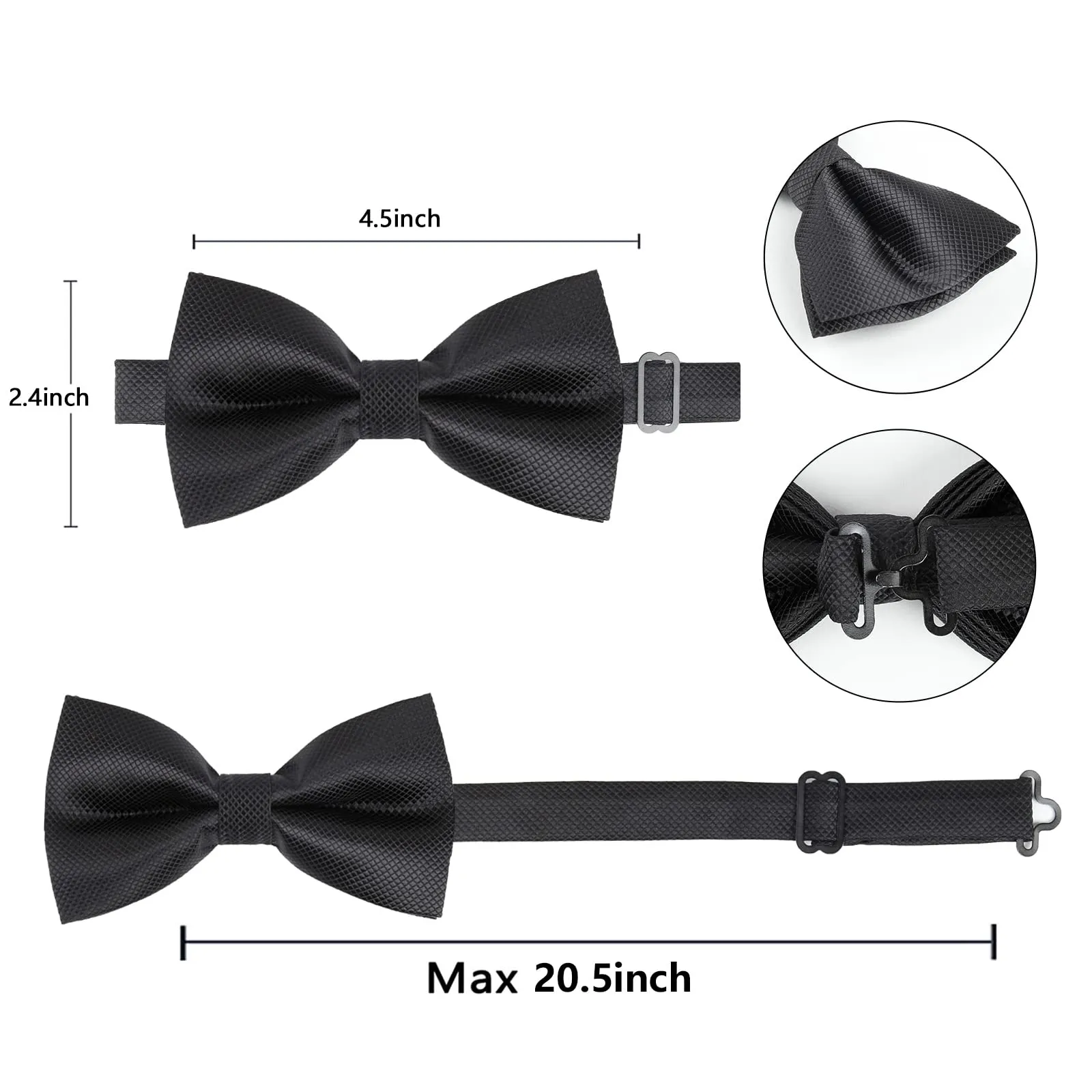 Alizeal Pre-tied Bow Tie, Cufflinks and Pocket Square Set - Black - immagine 8