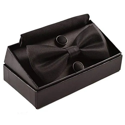 Alizeal Pre-tied Bow Tie, Cufflinks and Pocket Square Set - Black - immagine 9