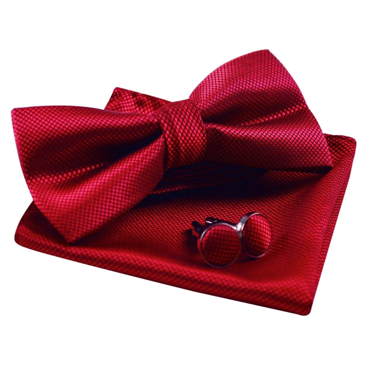 Alizeal Set Papillon Pre-legato, Gemelli e Pochette da Taschino, Rosso Vino - immagine 2