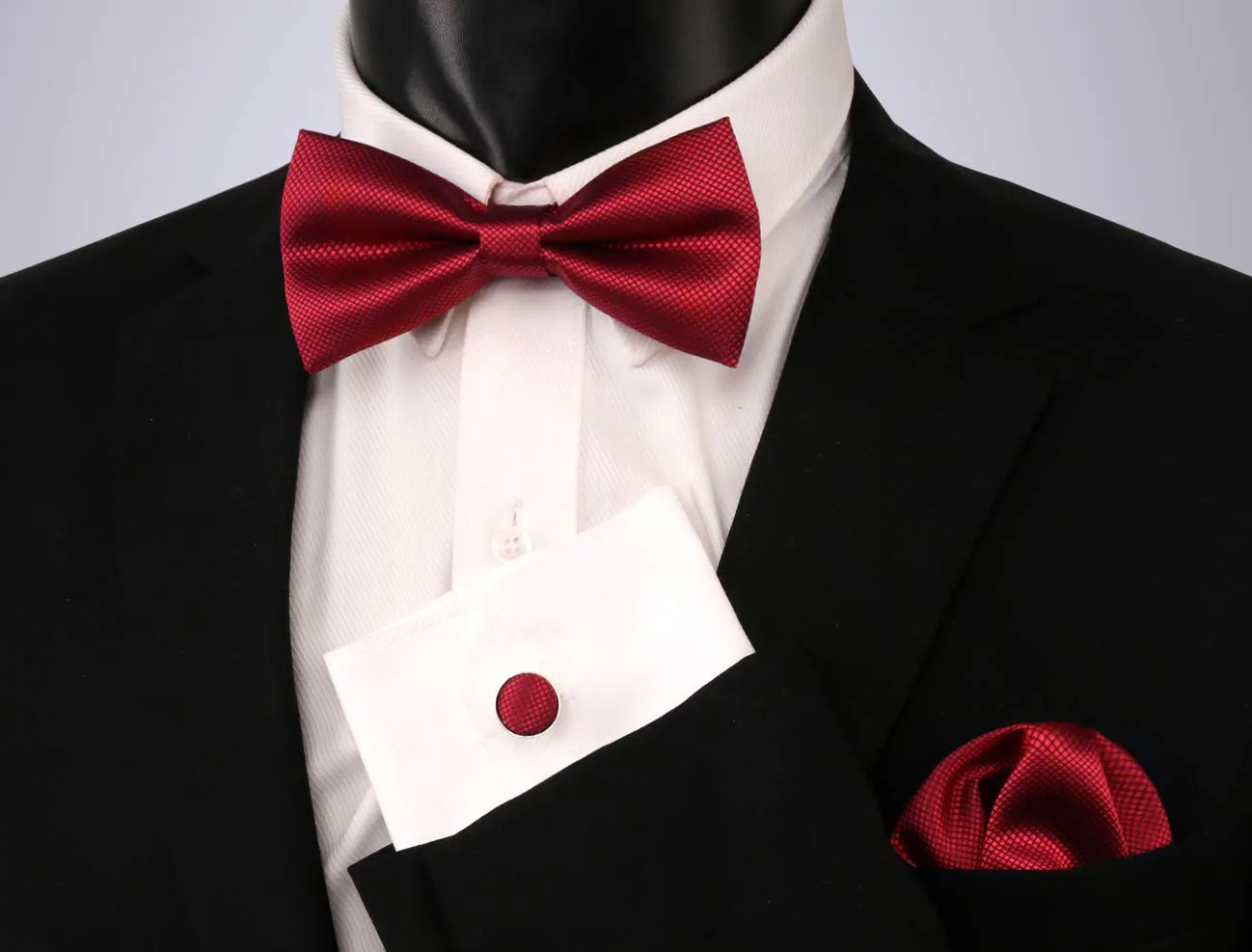 Alizeal Set Papillon Pre-legato, Gemelli e Pochette da Taschino, Rosso Vino - immagine 3